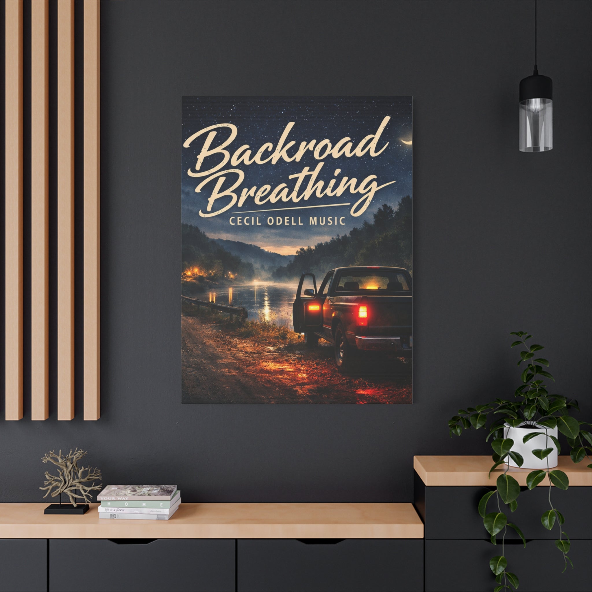 Backroad Breathing Matte Canvas Wall Art: Night Truck Landscape Music Print