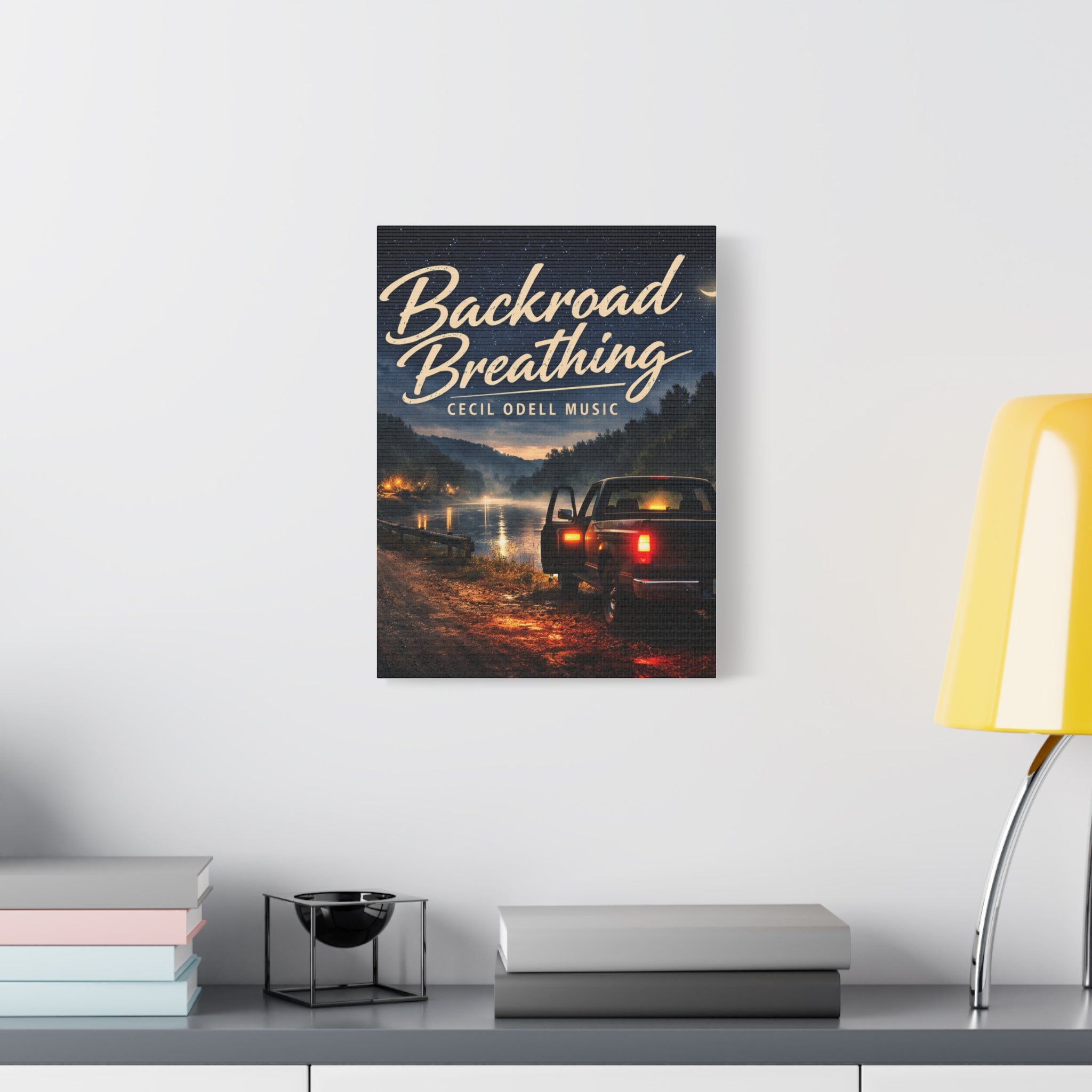 Backroad Breathing Matte Canvas Wall Art: Night Truck Landscape Music Print