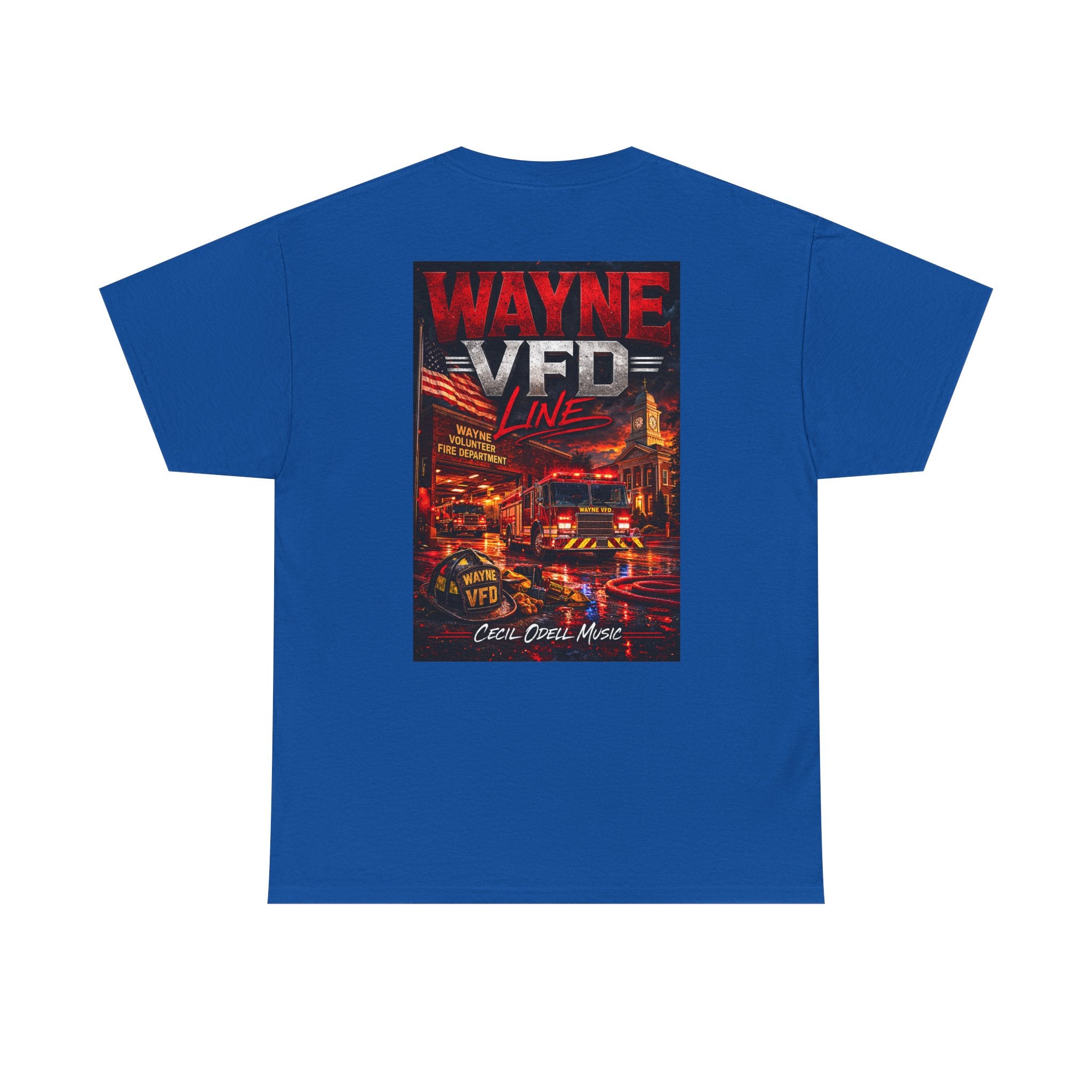 Wayne VFD Line Graphic Tee: Retro Firefighter Poster Shirt