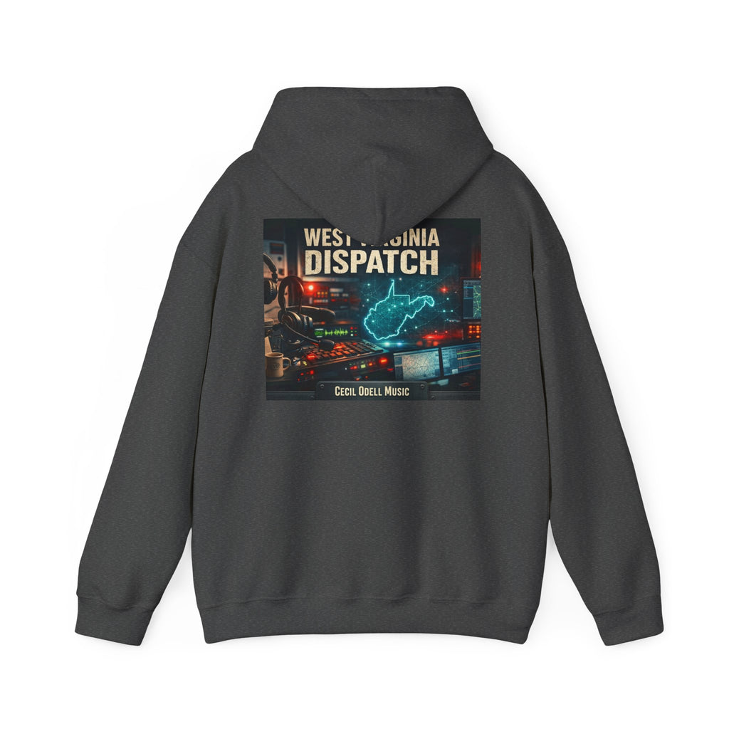 West Virginia Dispatch Hoodie: Retro Neon State Map & Eagle Graphic