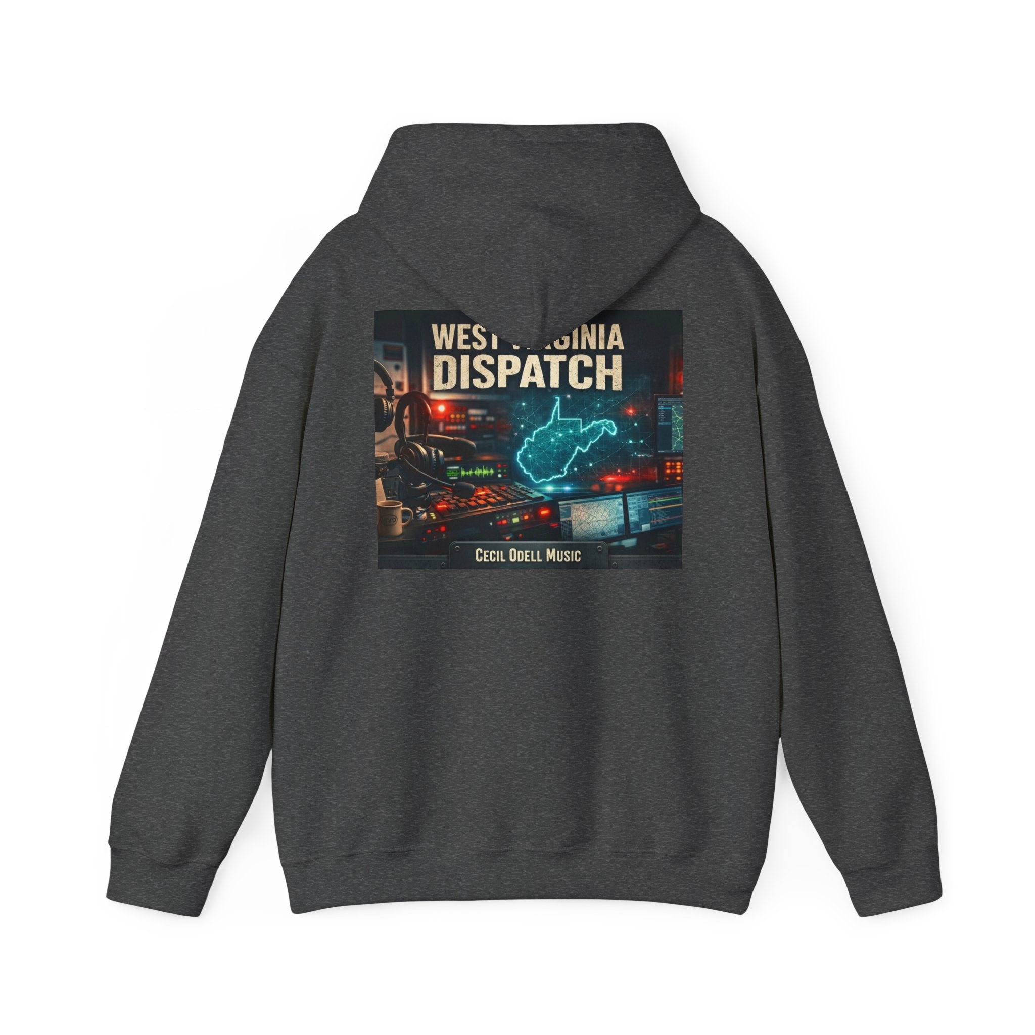 West Virginia Dispatch Hoodie: Retro Neon State Map & Eagle Graphic