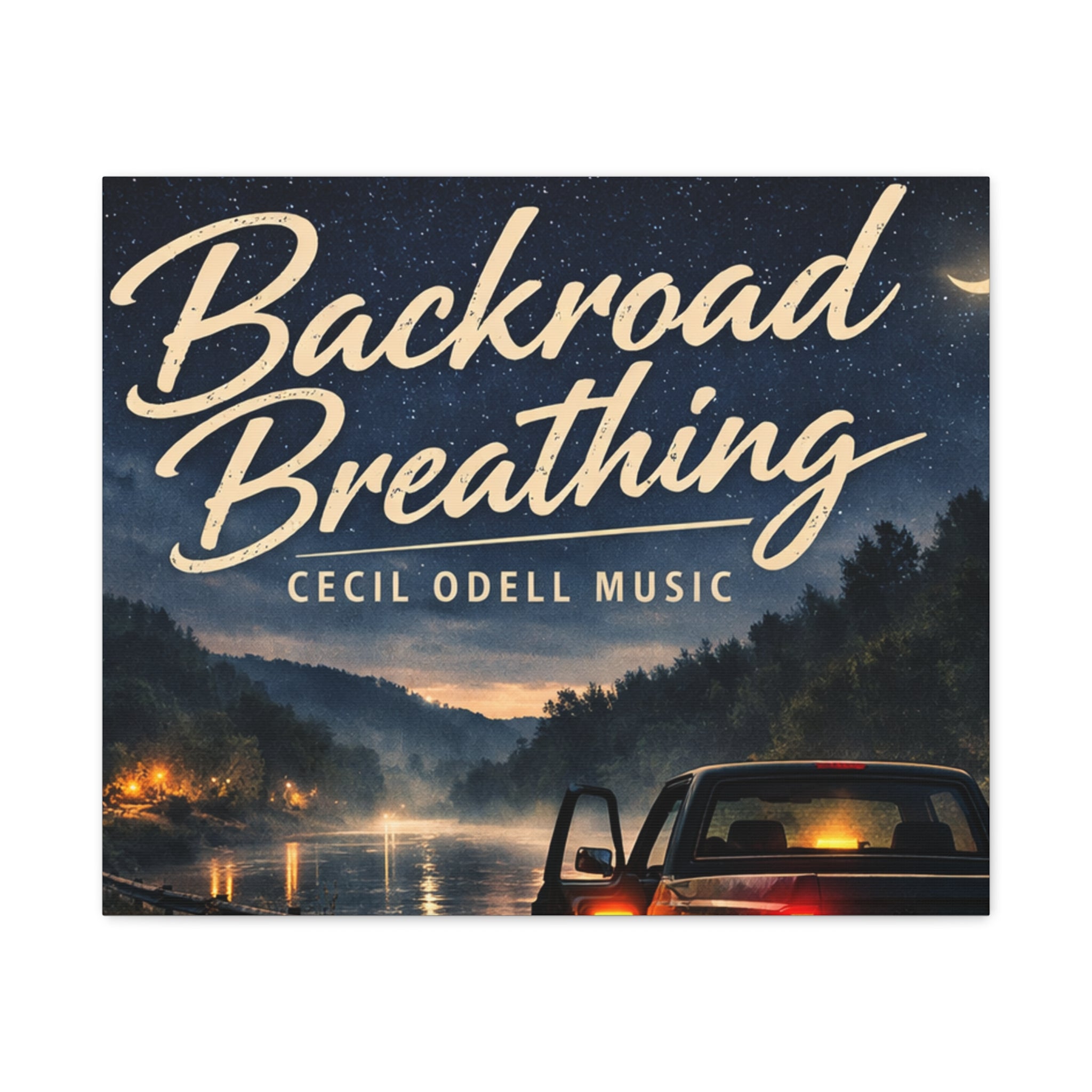 Backroad Breathing Matte Canvas Wall Art: Night Truck Landscape Music Print