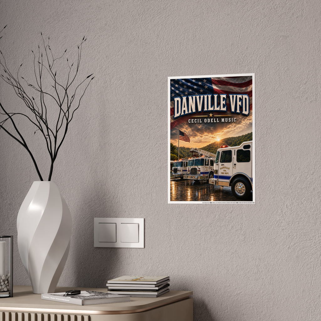 Danville VFD Fire Truck Gloss Poster: American Flag Memorial Wall Art