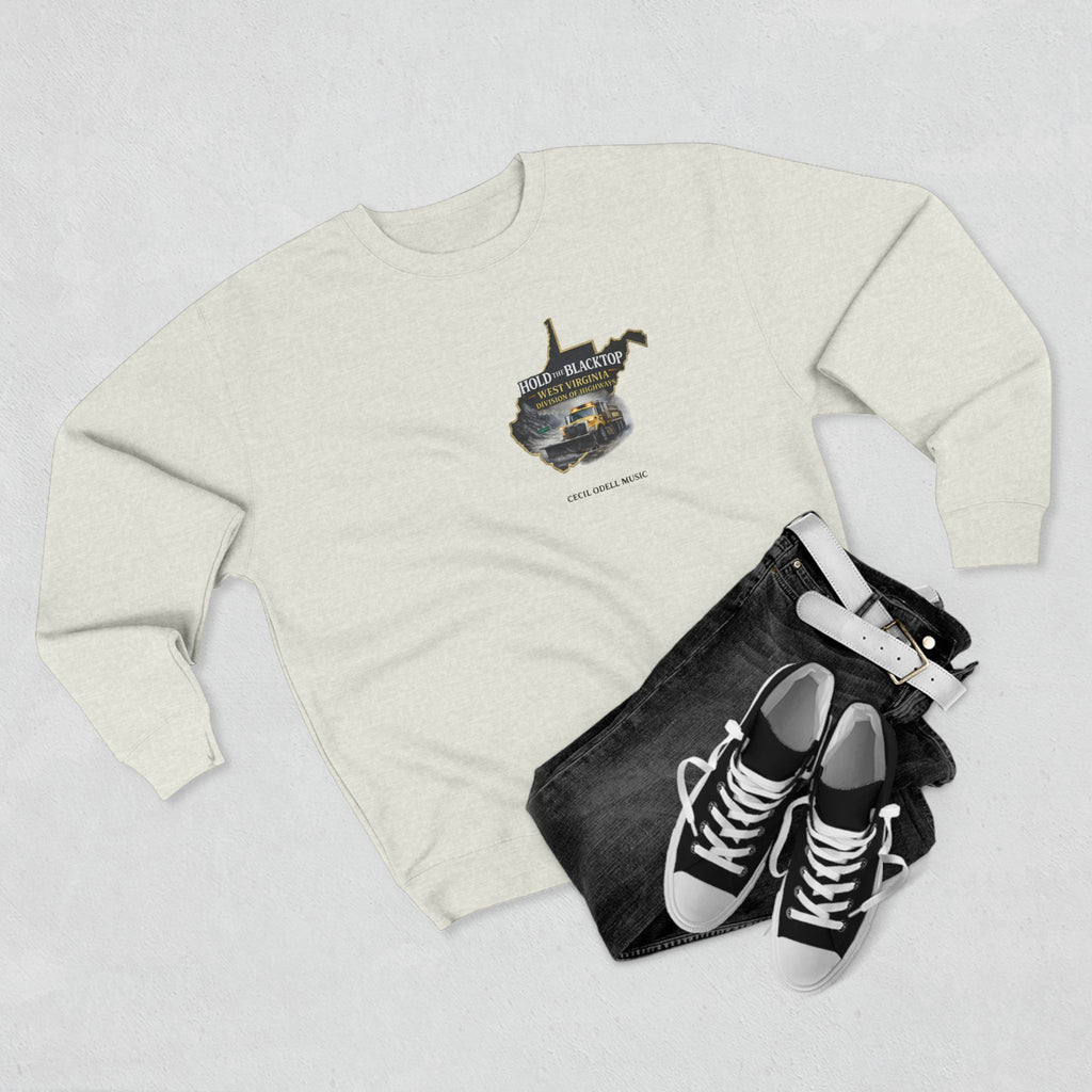 West Virginia Blacktop Crewneck Sweatshirt: 'Hold the Blacktop' State Graphic