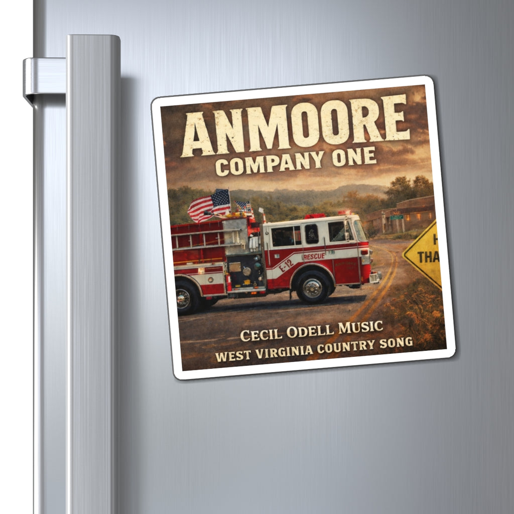 Fire Rescue Magnet: “Anmoore Company One” Vintage Firetruck Refrigerator Sticker