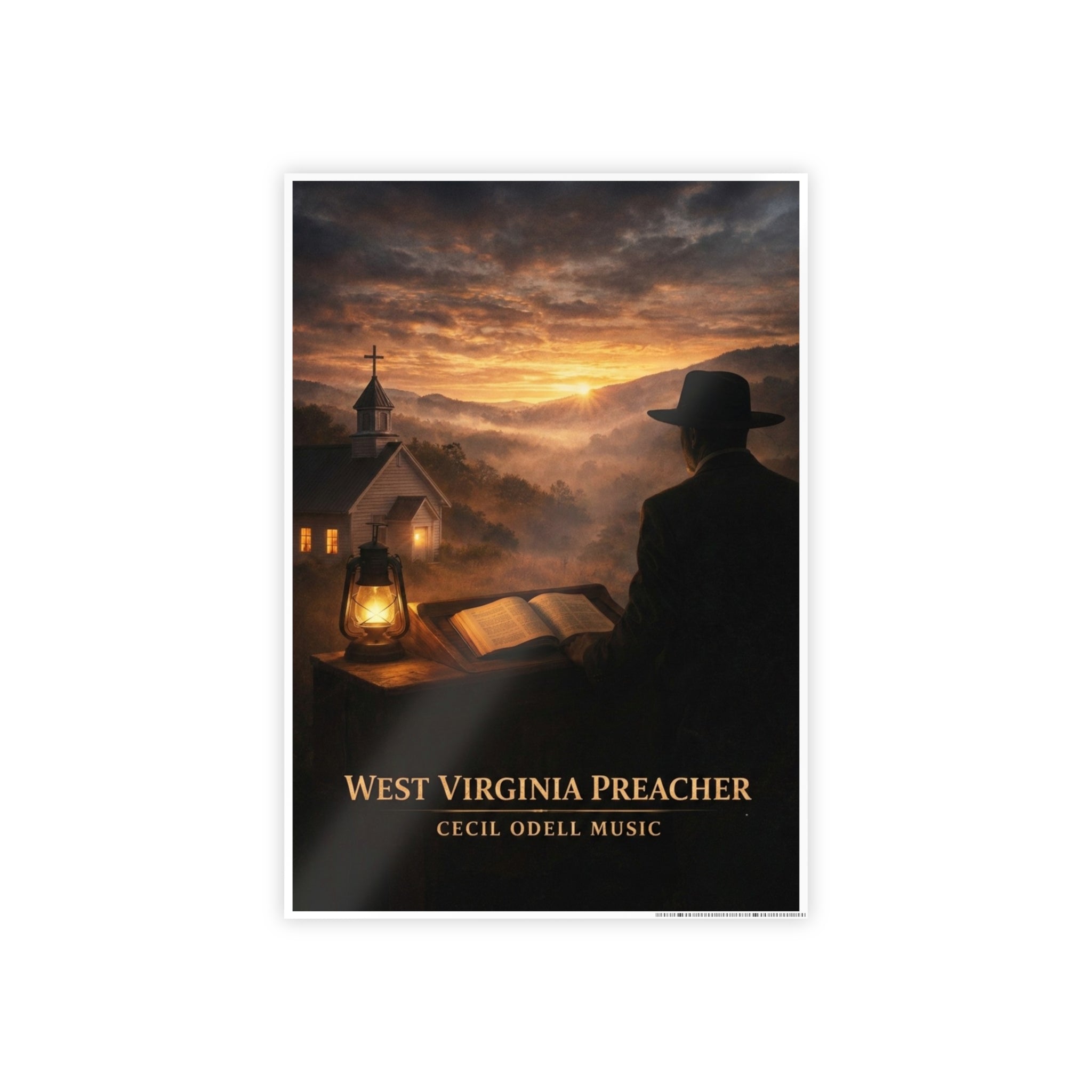 West Virginia Preacher Gloss Poster: Rustic Sunset Church Wall Art