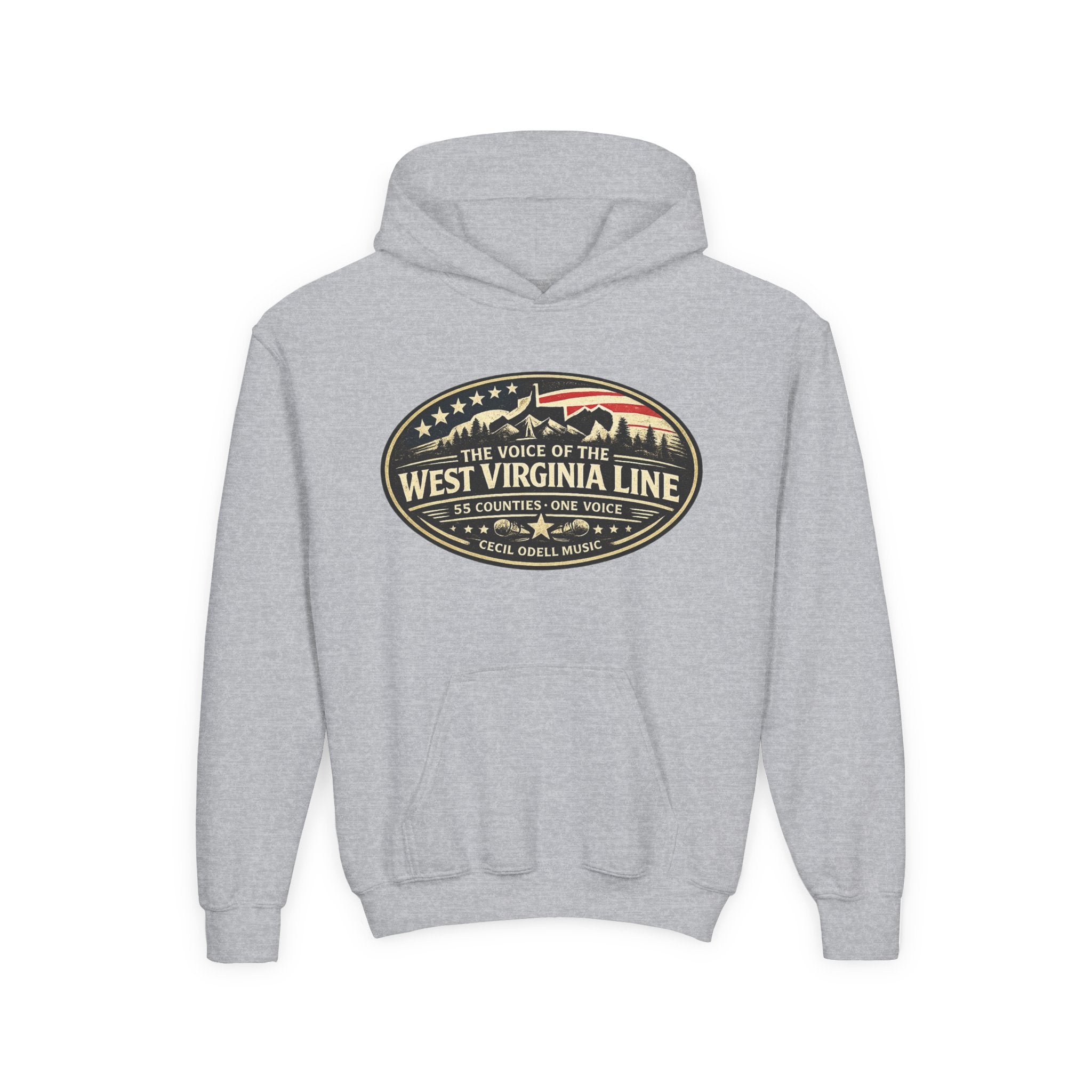 Youth Hoodie - '55 County Line' West Virginia Line Music Graphic Pullover