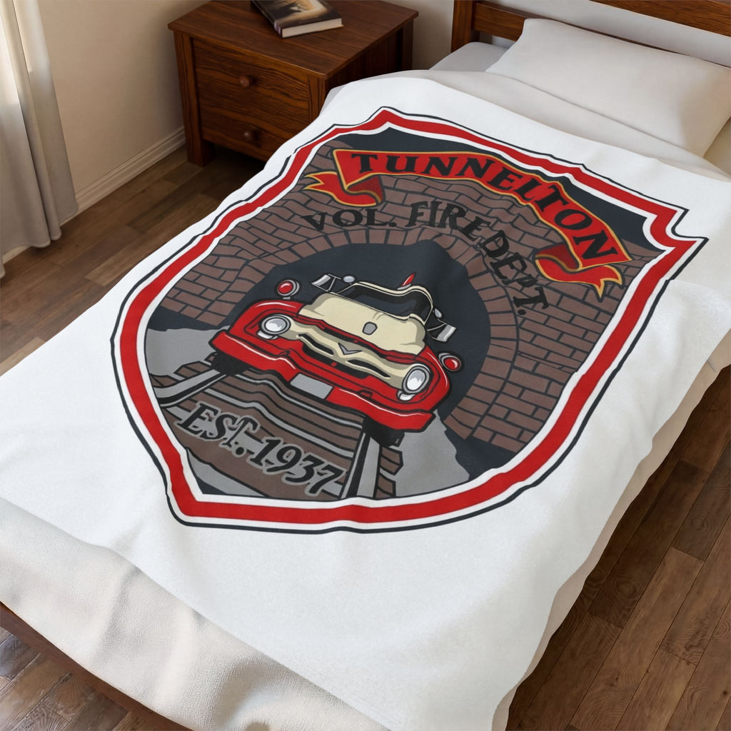 Velveteen Blanket: Tunnelton Volunteer Fire Dept. Vintage Firetruck Crest (EST. 1937)