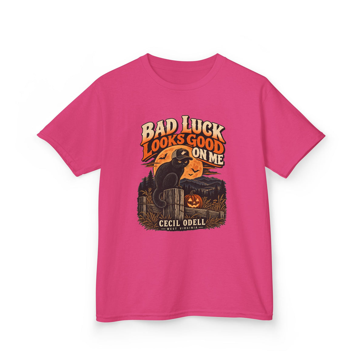Bad Luck Looks Good on Me Kids Halloween Tee | Cecil Odell