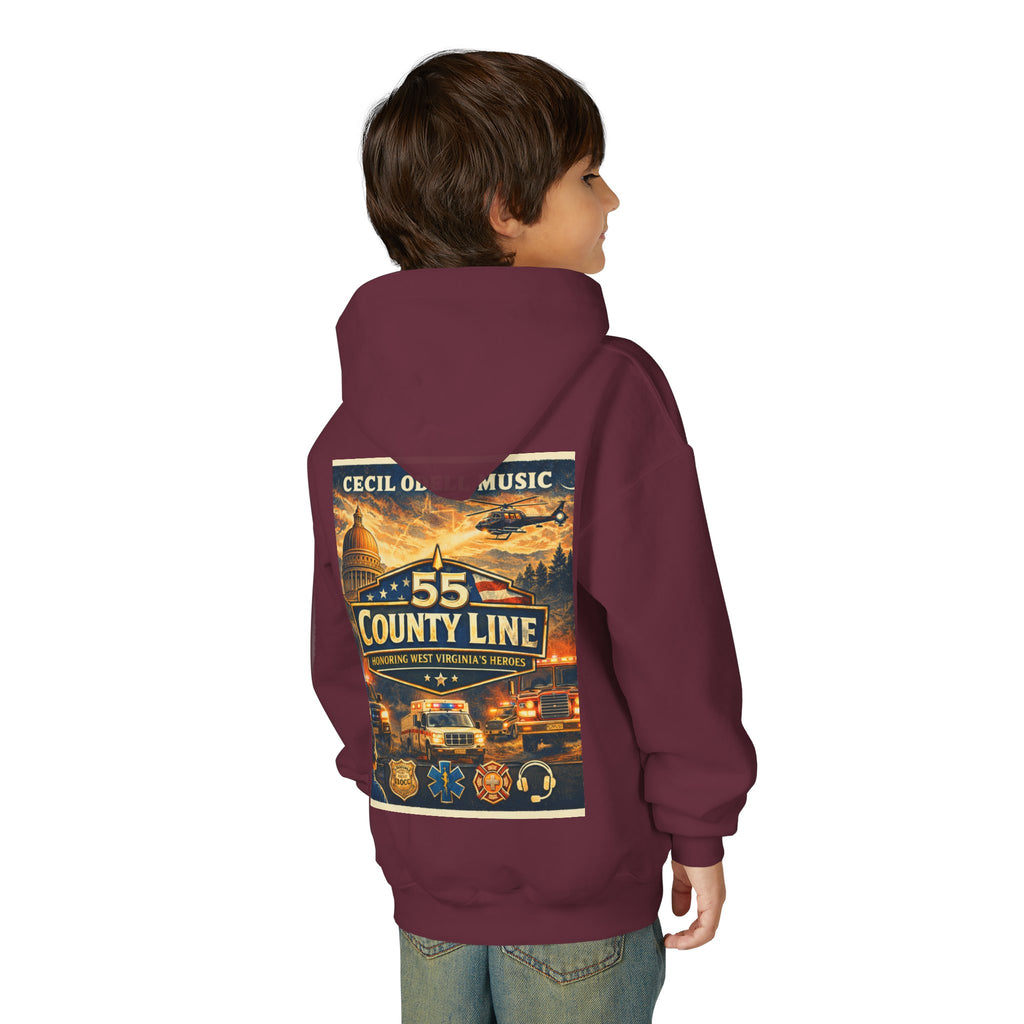 Youth Hoodie - '55 County Line' West Virginia Line Music Graphic Pullover