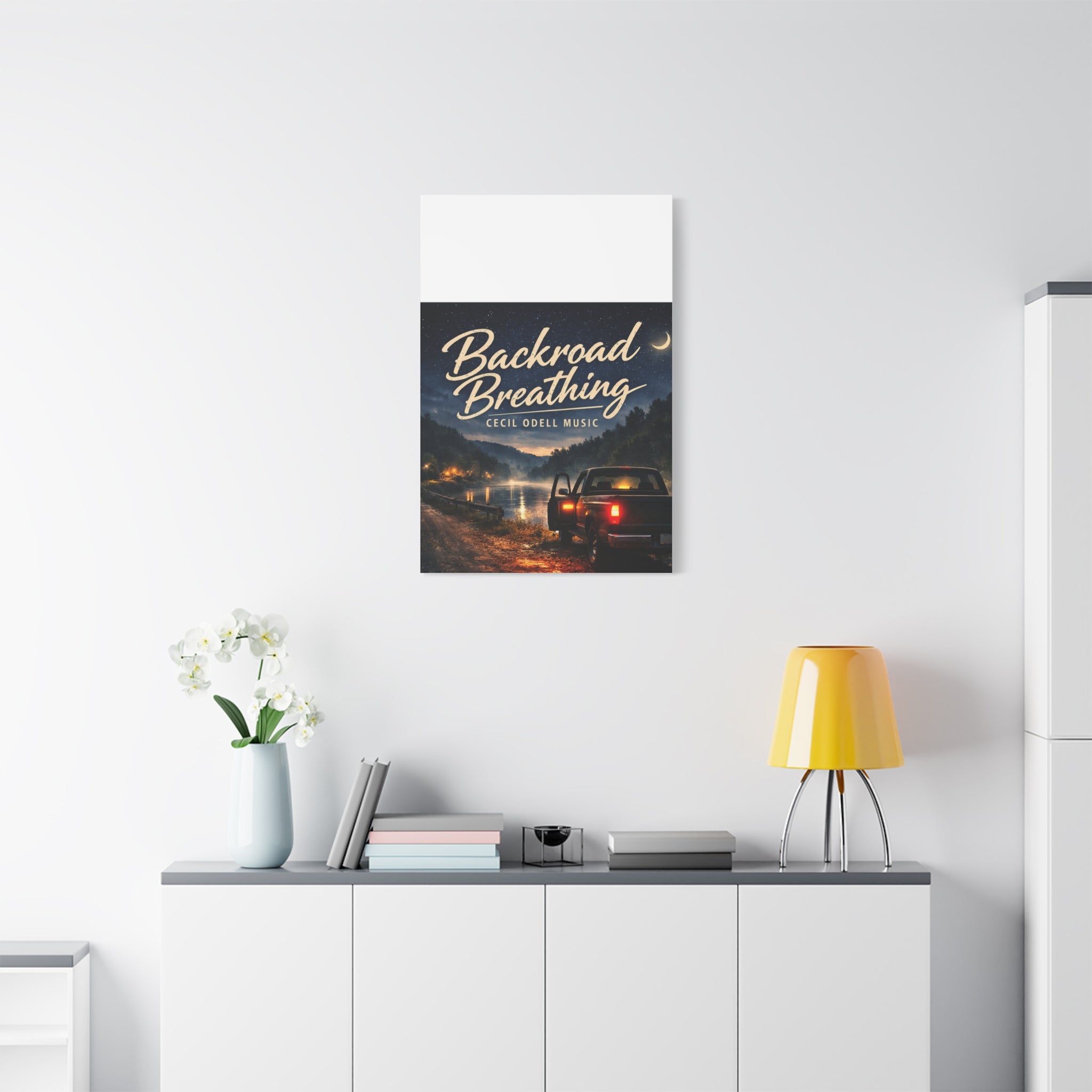 Backroad Breathing Matte Canvas Wall Art: Night Truck Landscape Music Print