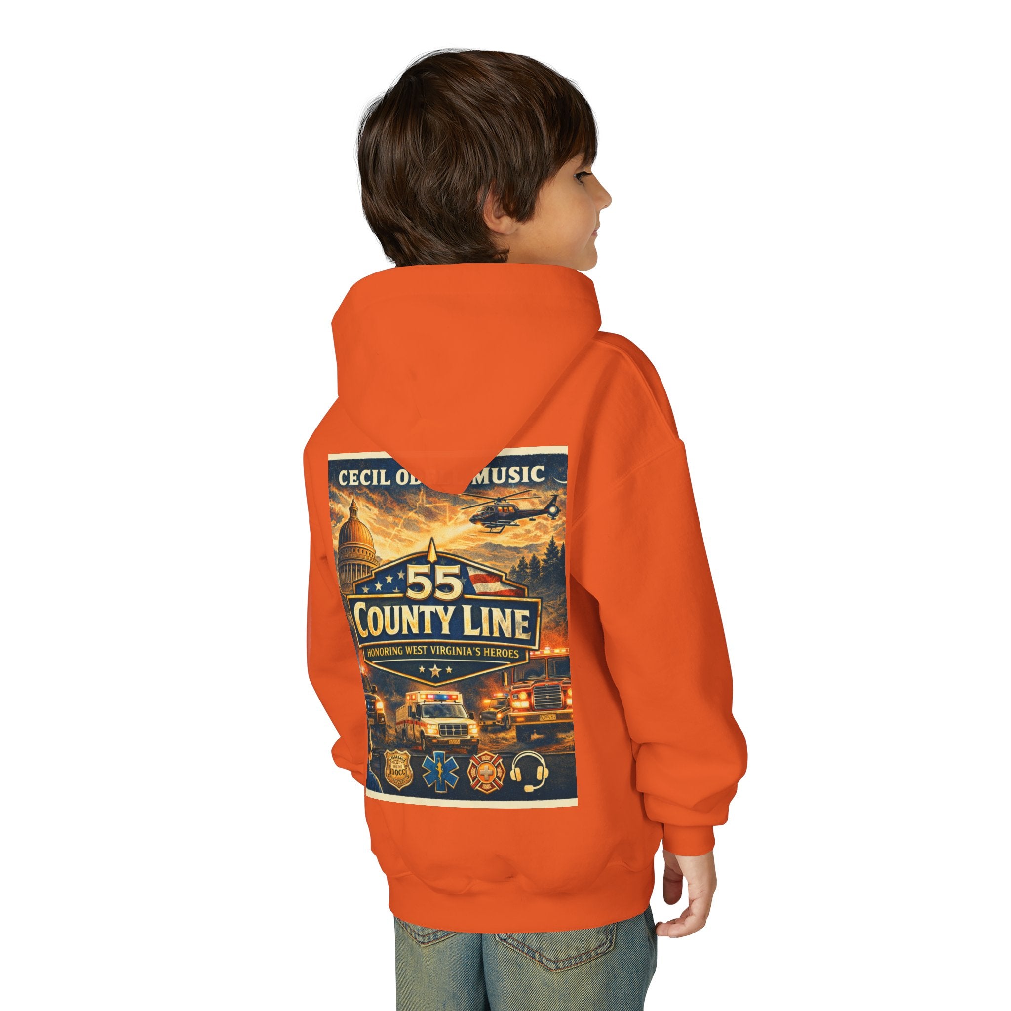 Youth Hoodie - '55 County Line' West Virginia Line Music Graphic Pullover