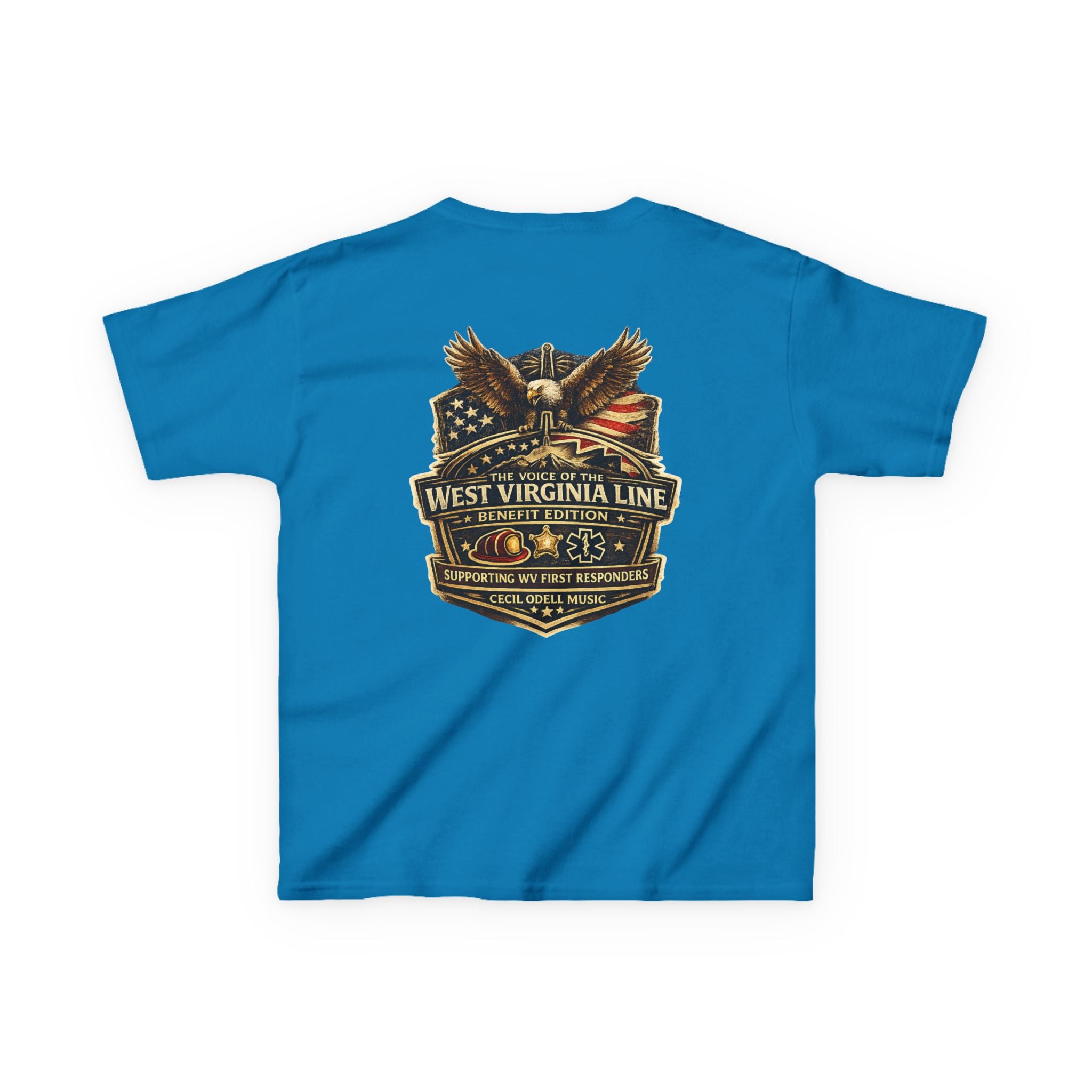 Kids T‑Shirt: Vintage West Virginia Line Badge with Eagle & American Flag