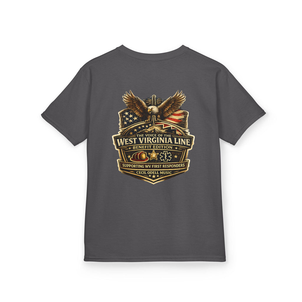 Kids T‑Shirt: Vintage West Virginia Line Badge with Eagle & American Flag