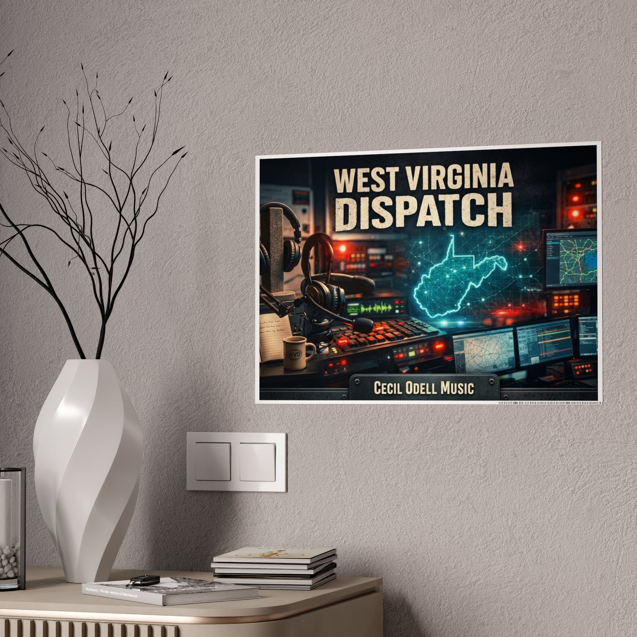 West Virginia Dispatch Gloss Poster: Retro Radio Control Room Wall Art