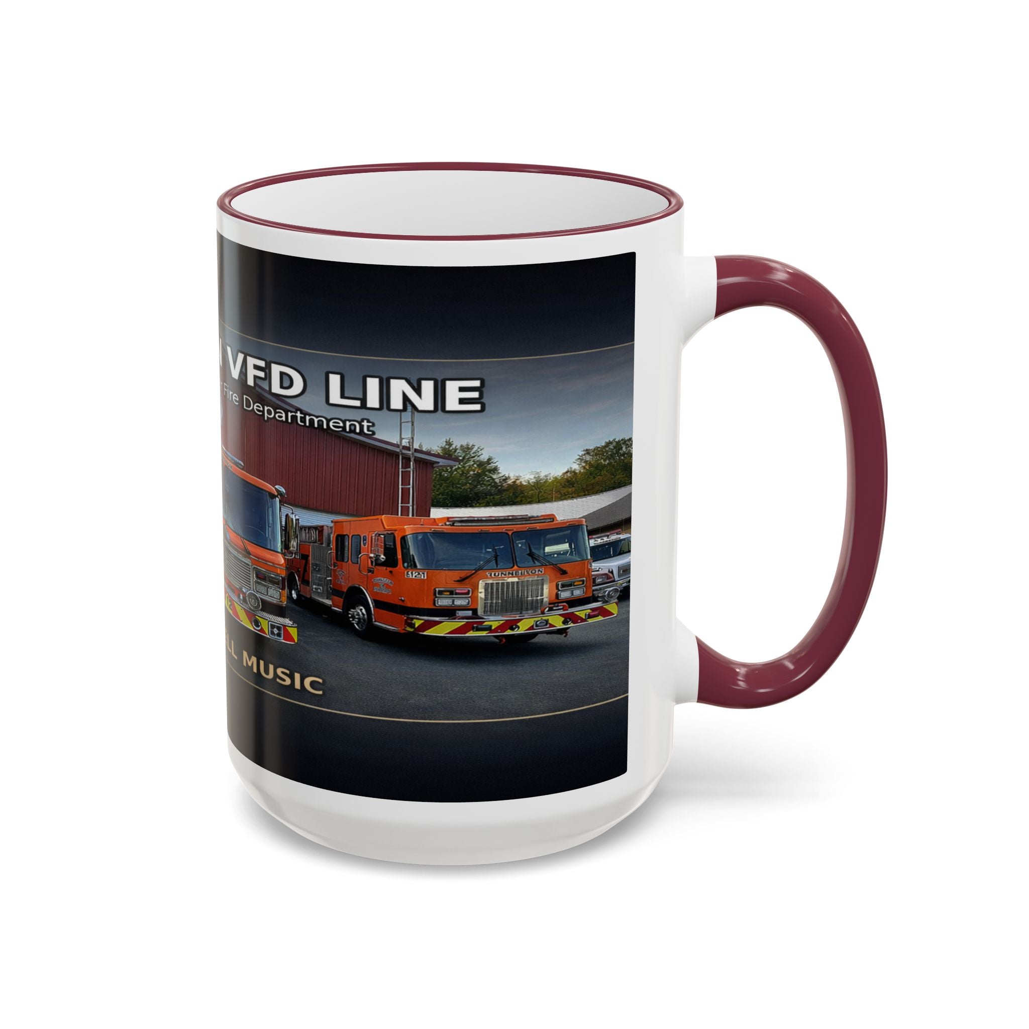Fire Truck Photo Accent Rim Mug: "Cecil Odell Music" Volunteer Fire Department Tribute (11oz/15oz)