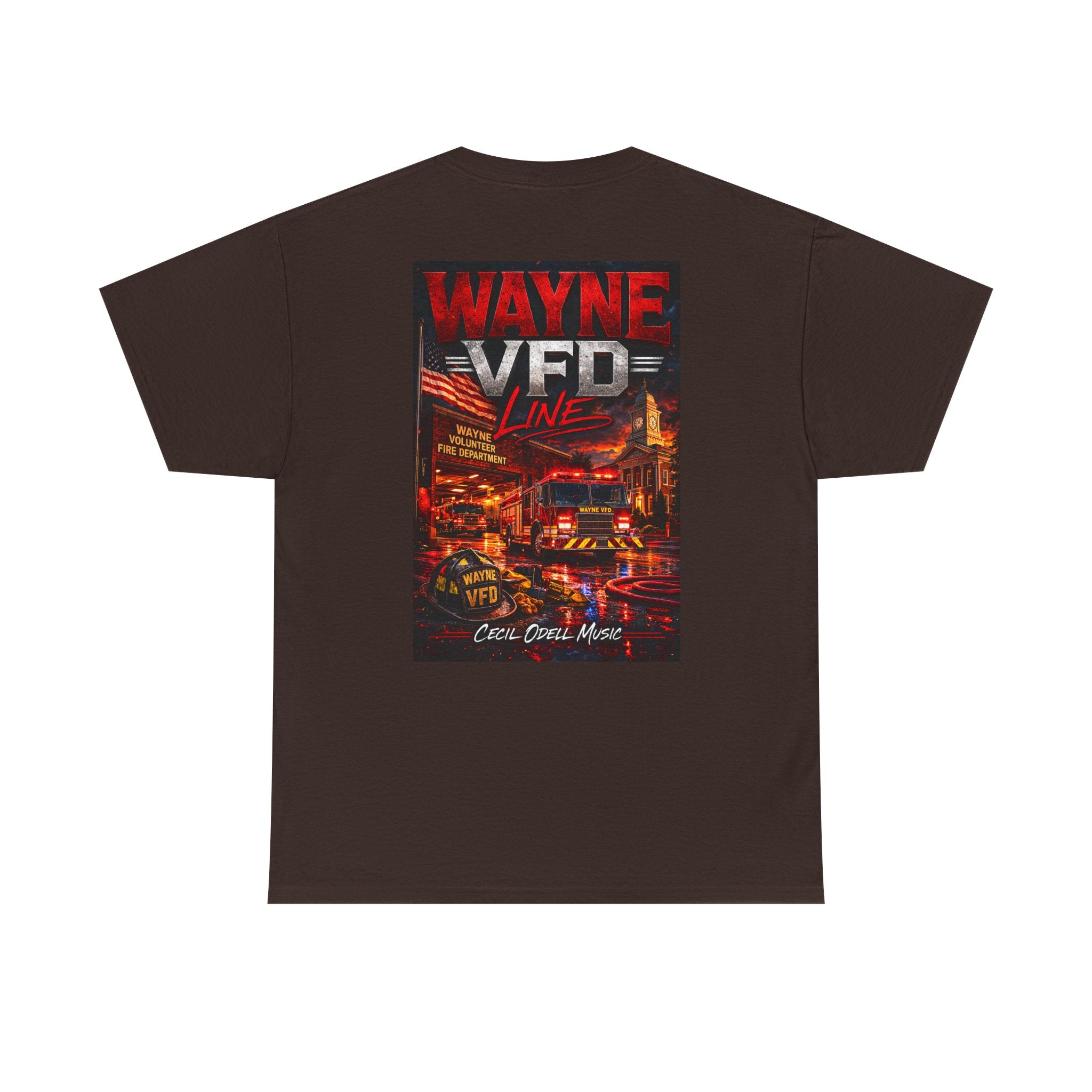 Wayne VFD Line Graphic Tee: Retro Firefighter Poster Shirt