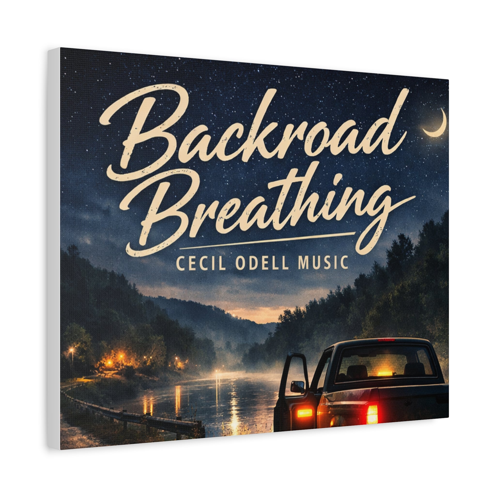 Backroad Breathing Matte Canvas Wall Art – Night Truck Landscape Music Print