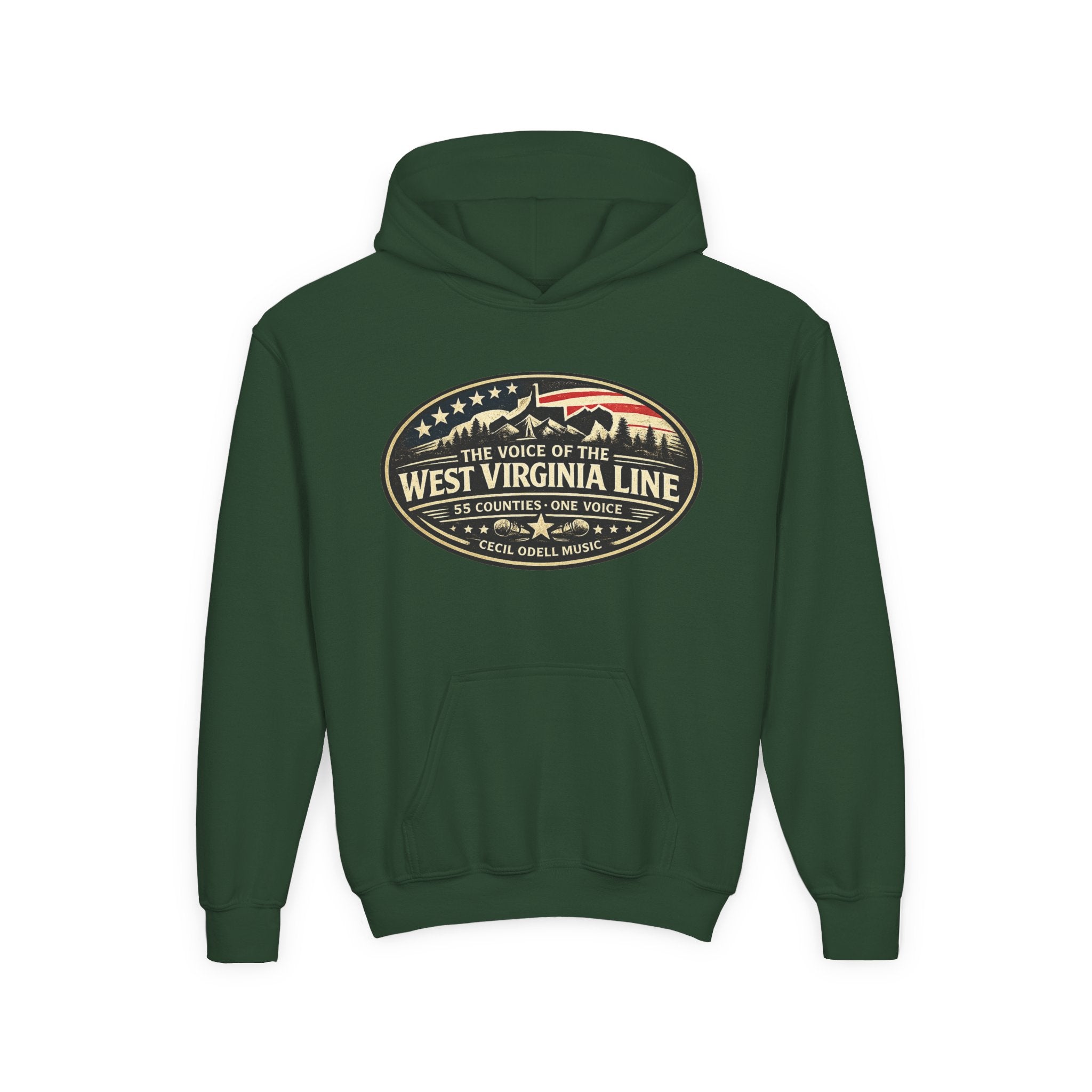 Youth Hoodie - '55 County Line' West Virginia Line Music Graphic Pullover