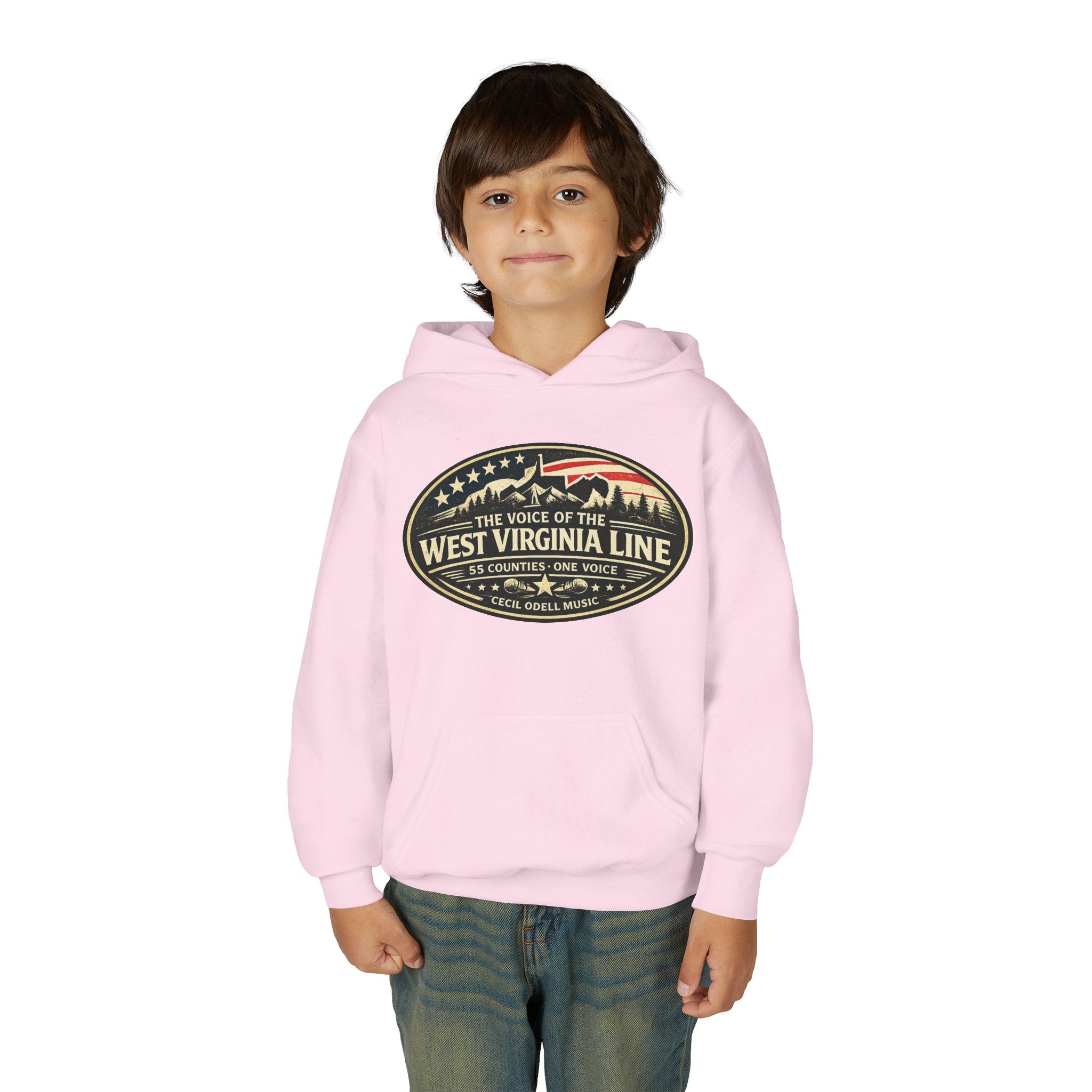 Youth Hoodie - '55 County Line' West Virginia Line Music Graphic Pullover
