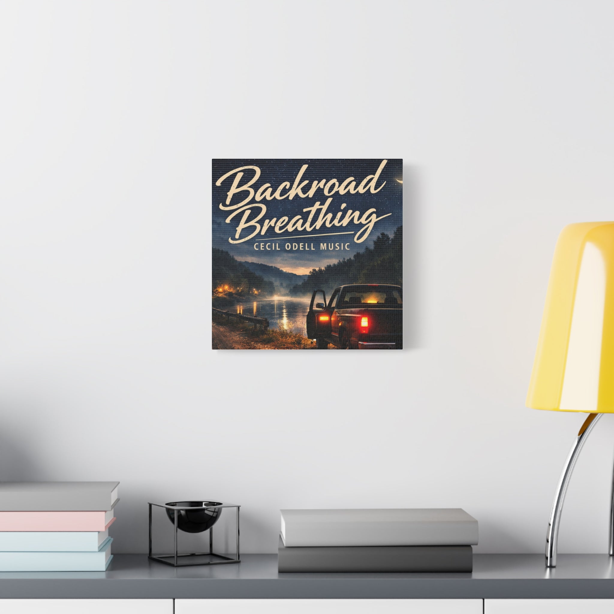 Backroad Breathing Matte Canvas Wall Art: Night Truck Landscape Music Print