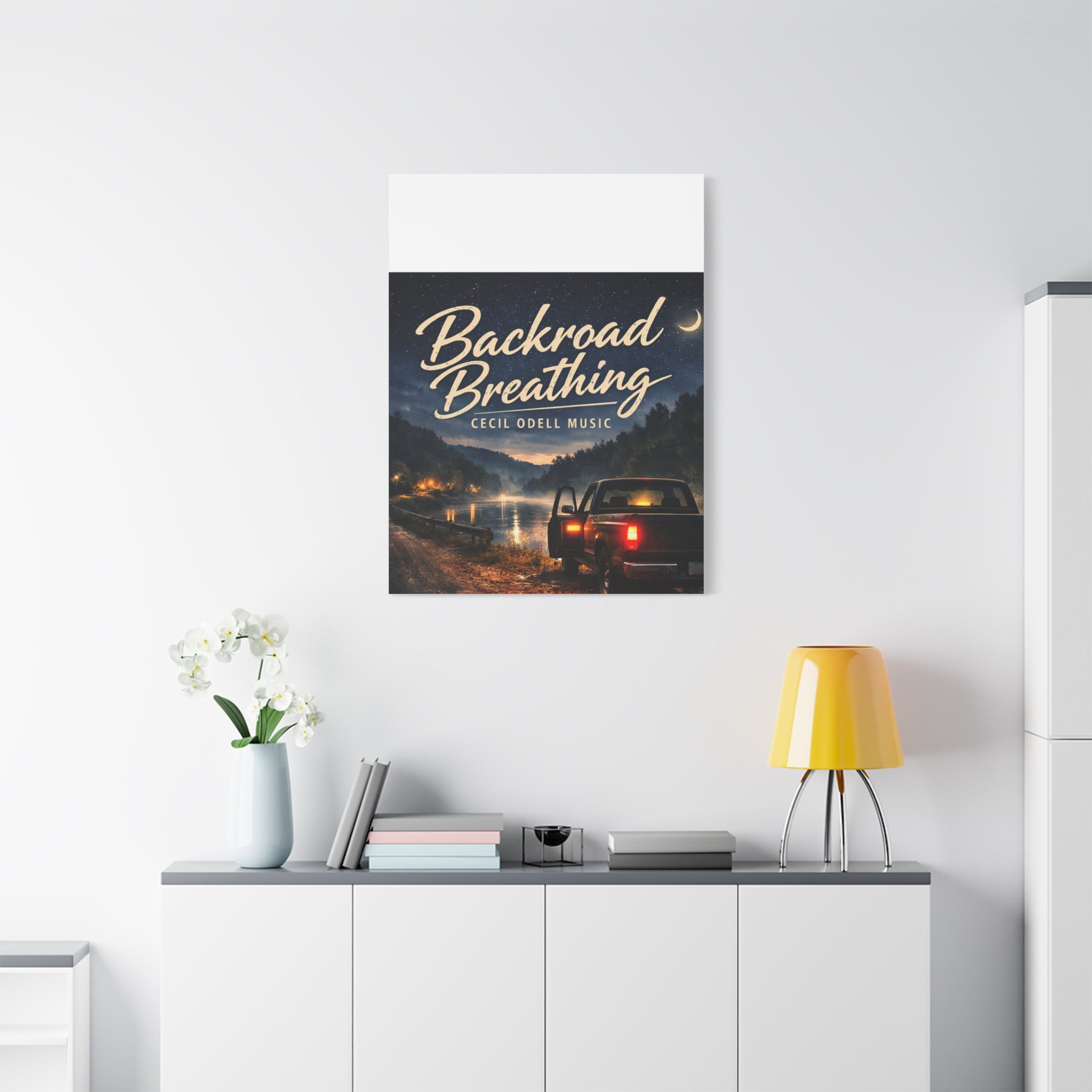 Backroad Breathing Matte Canvas Wall Art: Night Truck Landscape Music Print
