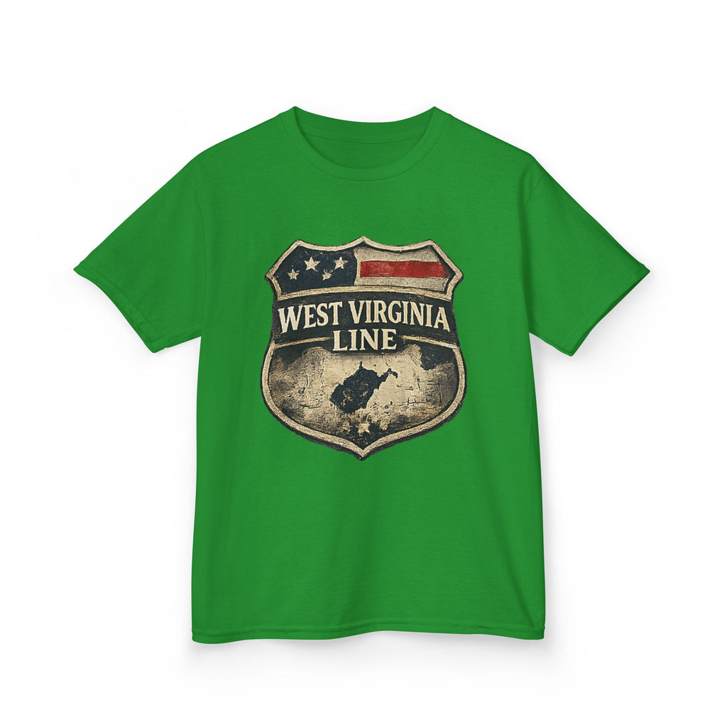 Kids T‑Shirt: Vintage West Virginia Line Badge with Eagle & American Flag