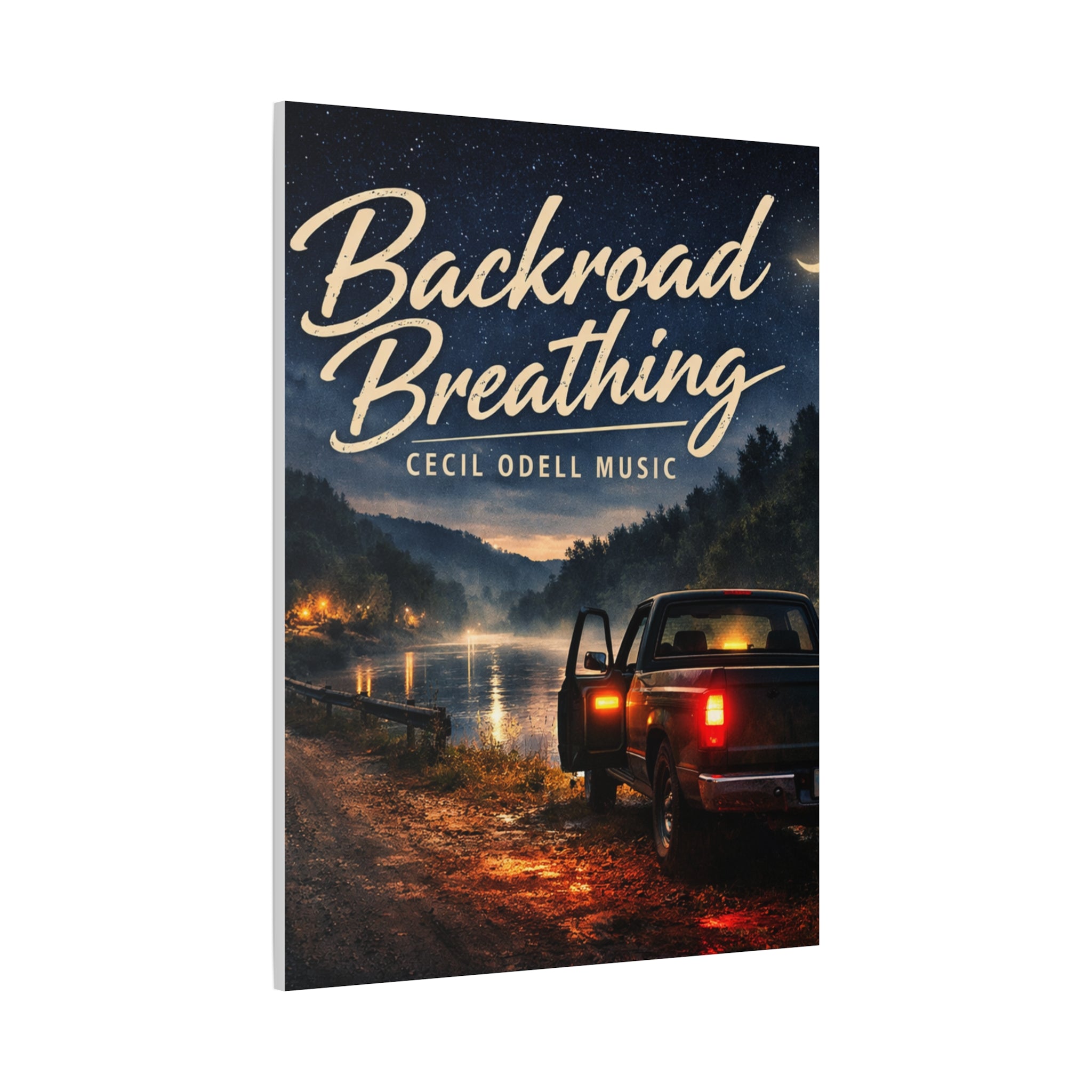Backroad Breathing Matte Canvas Wall Art – Night Truck Landscape Music Print