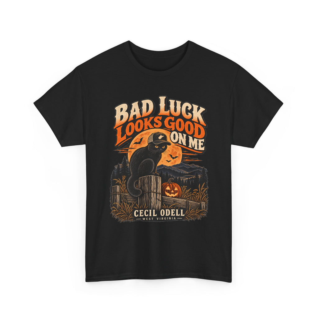 Bad Luck Looks Good on Me Halloween Tee | Cecil Odell