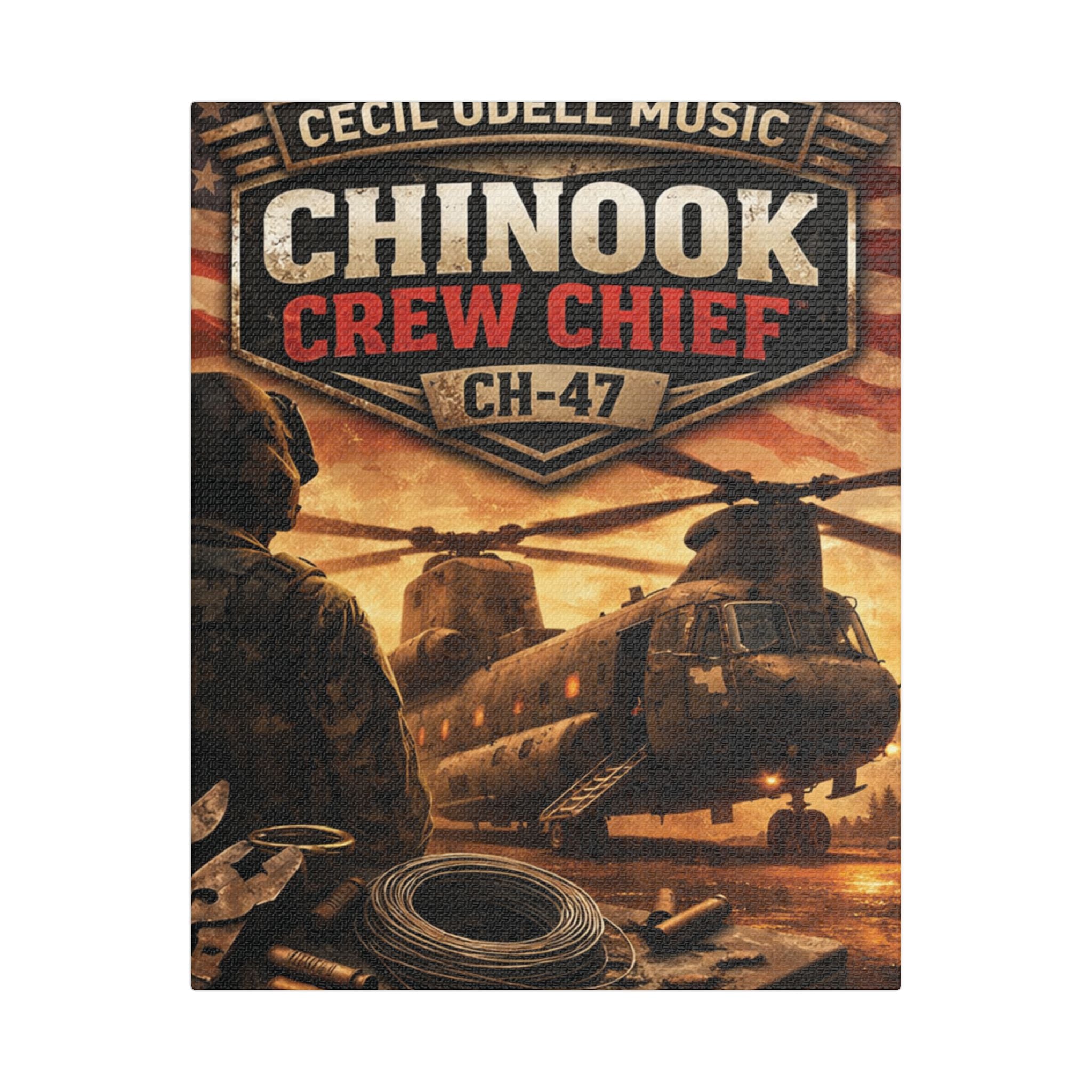 Chinook Crew Chief CH-47 Satin Stretched Canvas Wall Art
