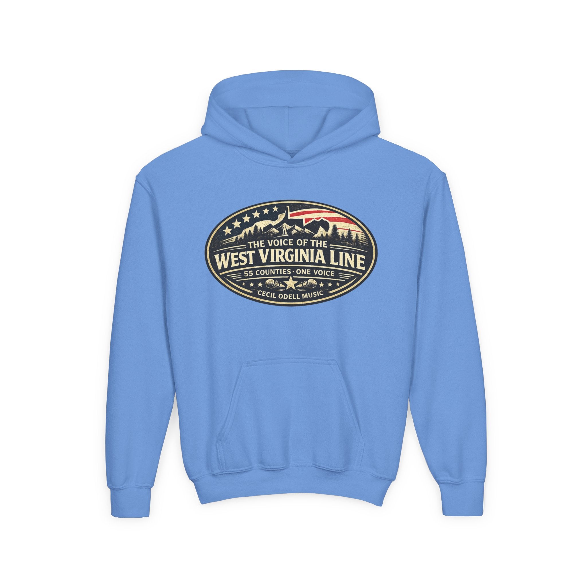 Youth Hoodie - '55 County Line' West Virginia Line Music Graphic Pullover
