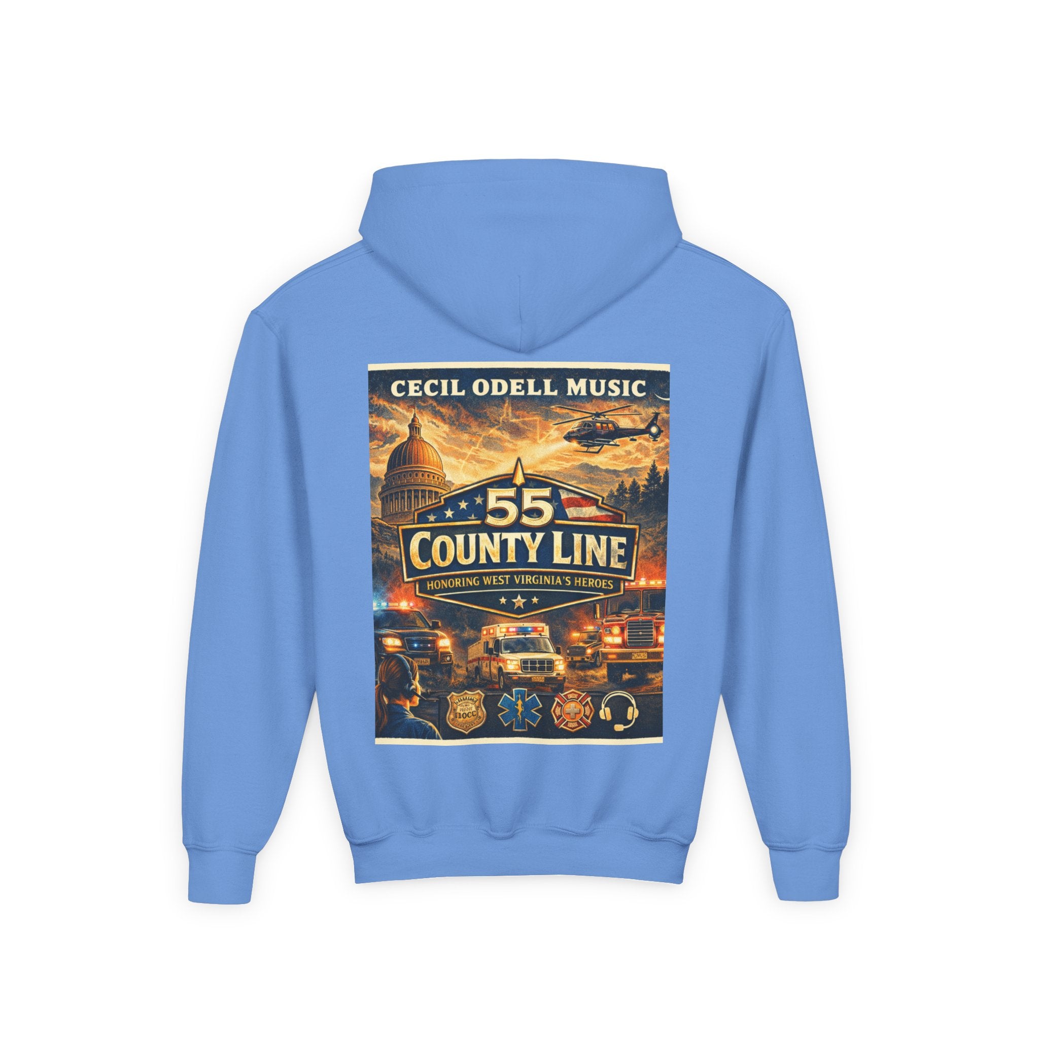Youth Hoodie - '55 County Line' West Virginia Line Music Graphic Pullover