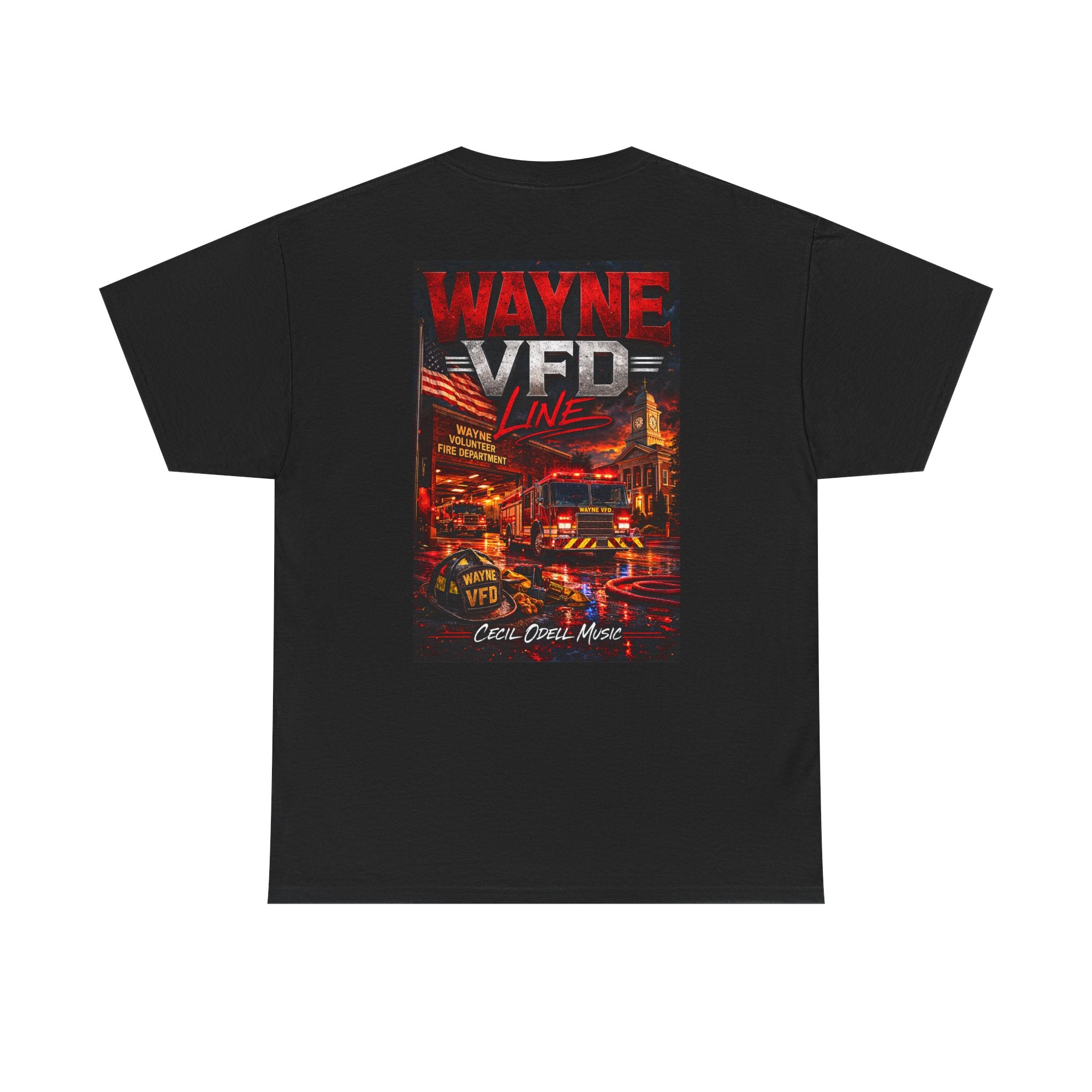 Wayne VFD Line Graphic Tee: Retro Firefighter Poster Shirt