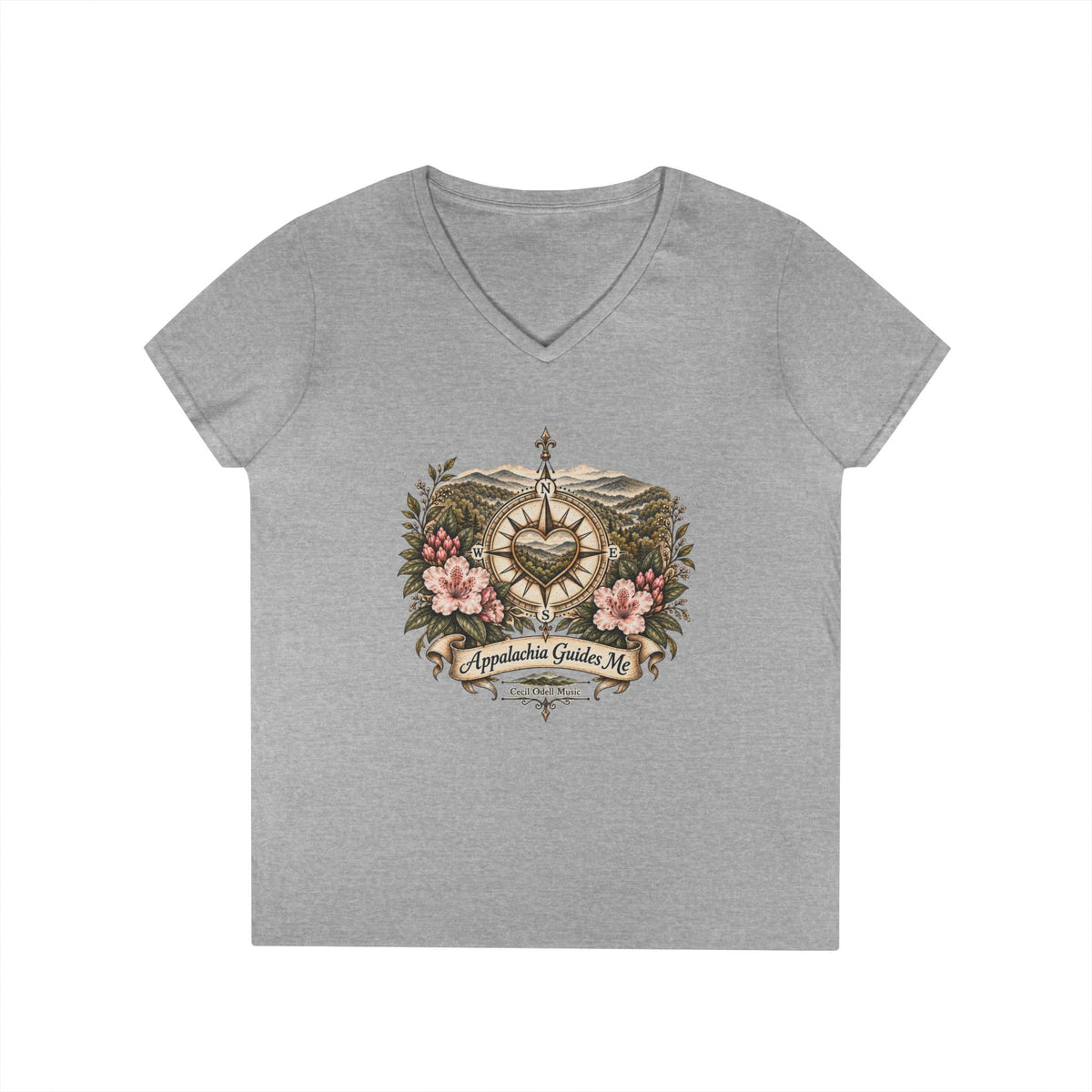 Appalachian Guide Floral Compass V-Neck Tee