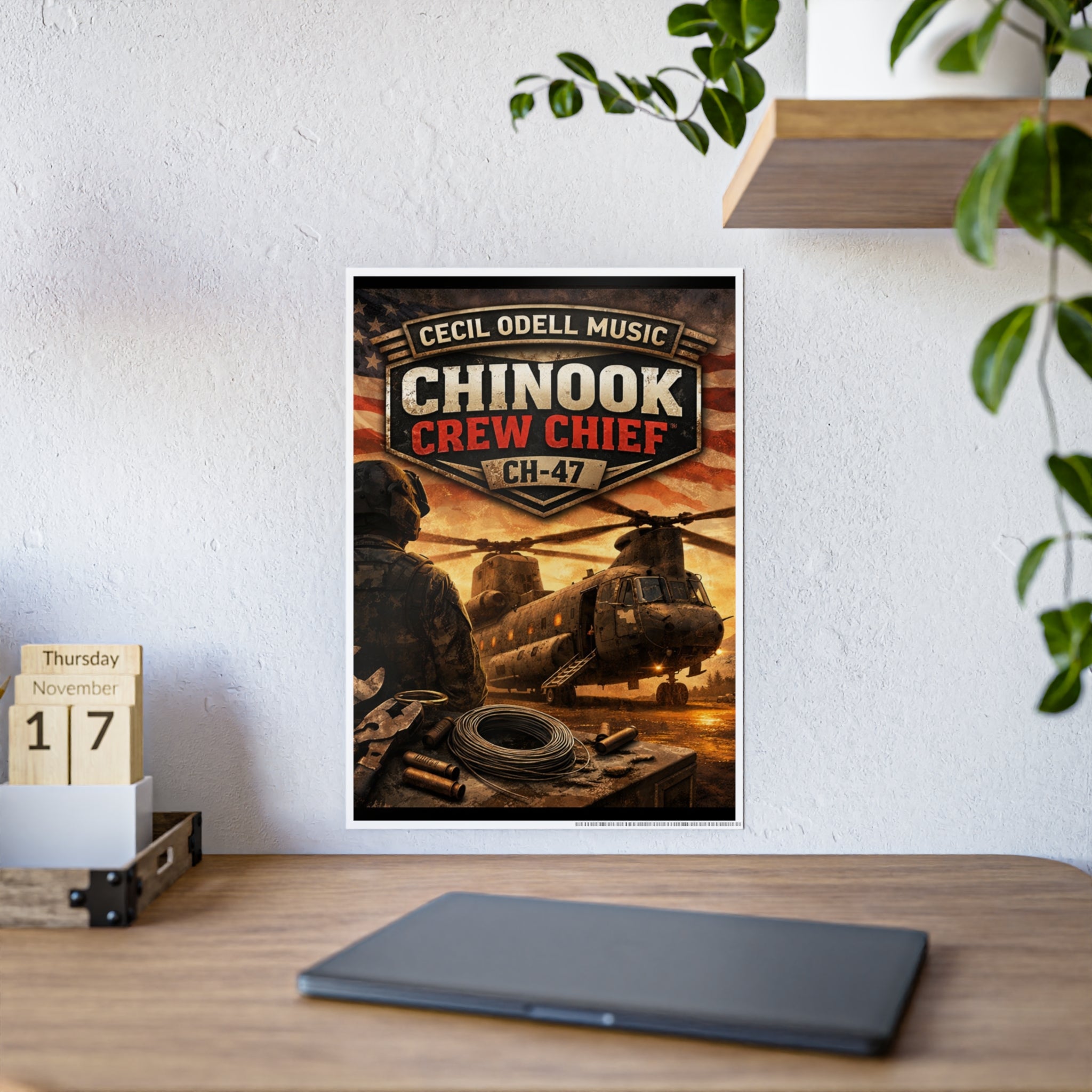 Chinook Crew Chief CH-47 Gloss Poster: Military Helicopter Wall Art