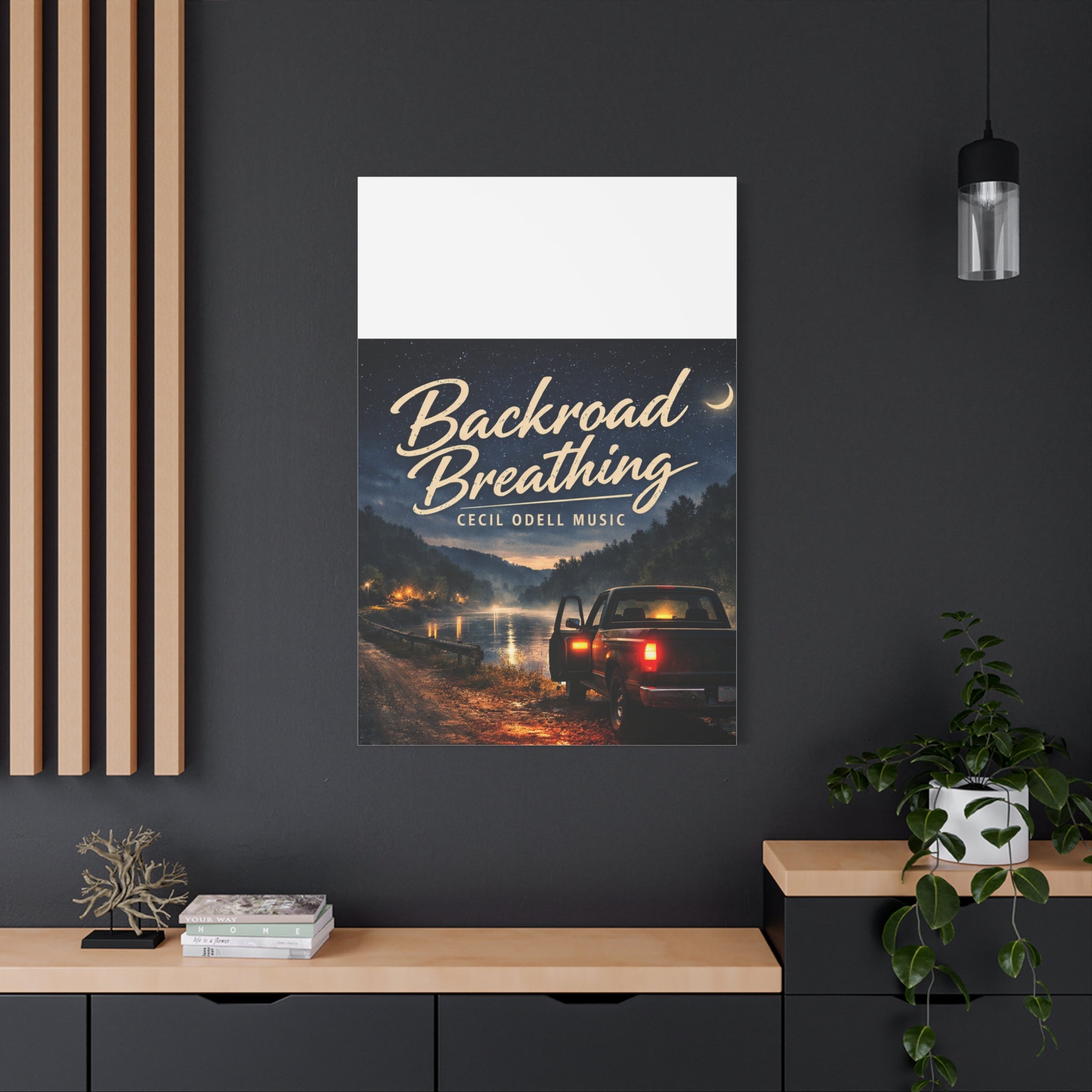 Backroad Breathing Matte Canvas Wall Art: Night Truck Landscape Music Print