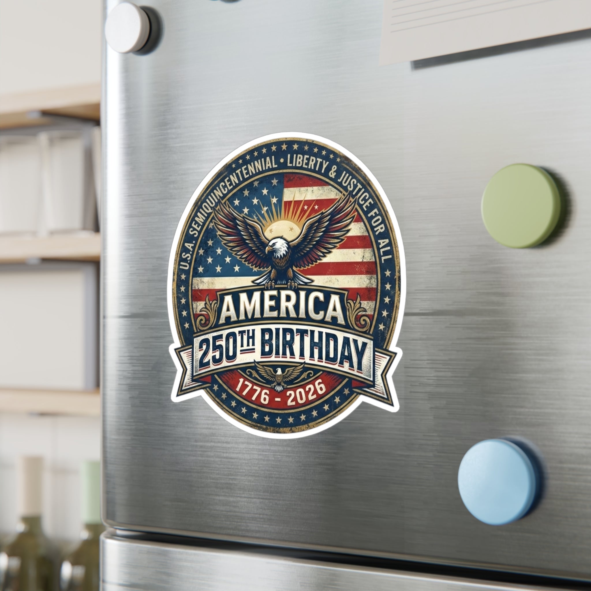 America 250th Birthday Kiss-Cut Vinyl Sticker: 1776, 2026 Patriotic Eagle Decal