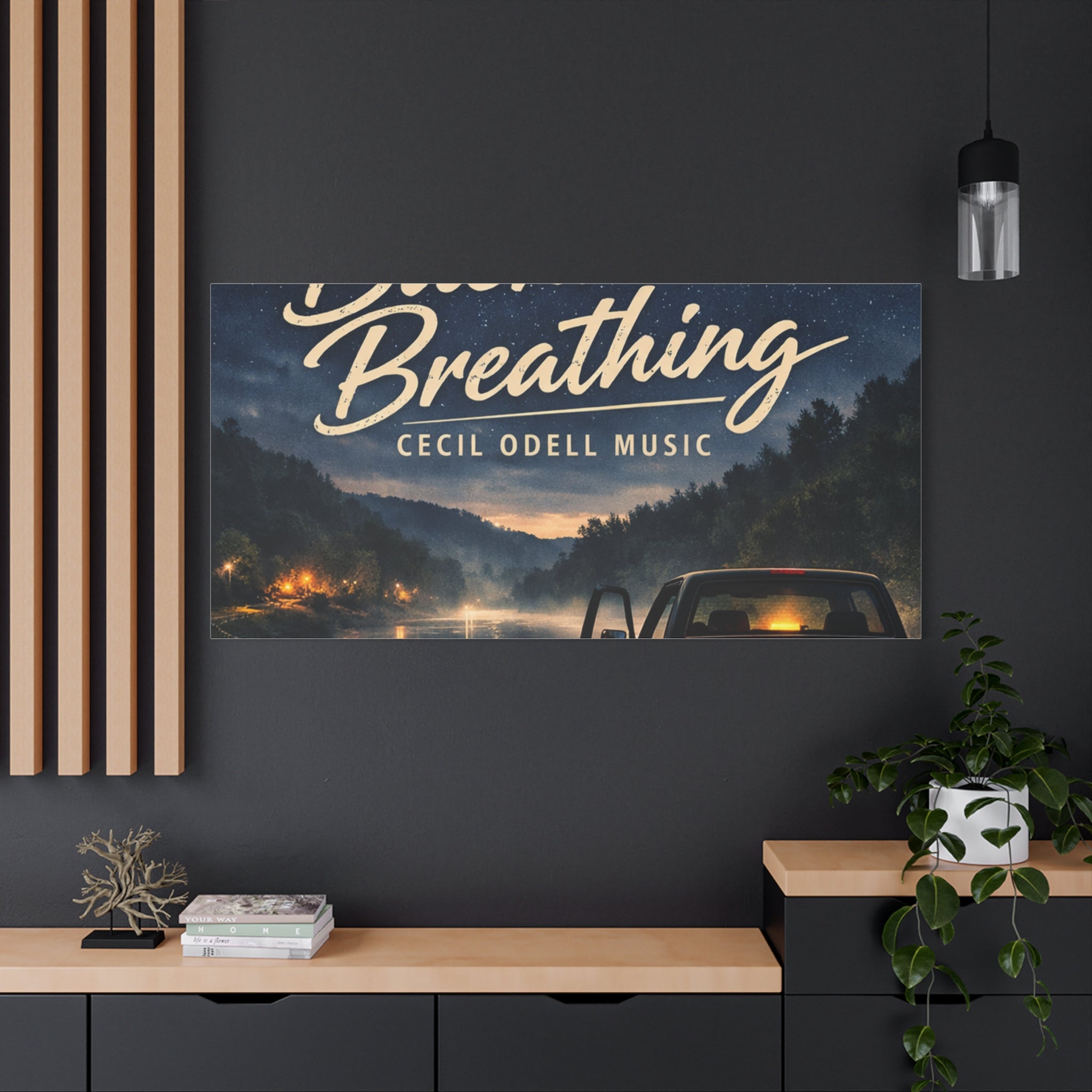 Backroad Breathing Matte Canvas Wall Art: Night Truck Landscape Music Print
