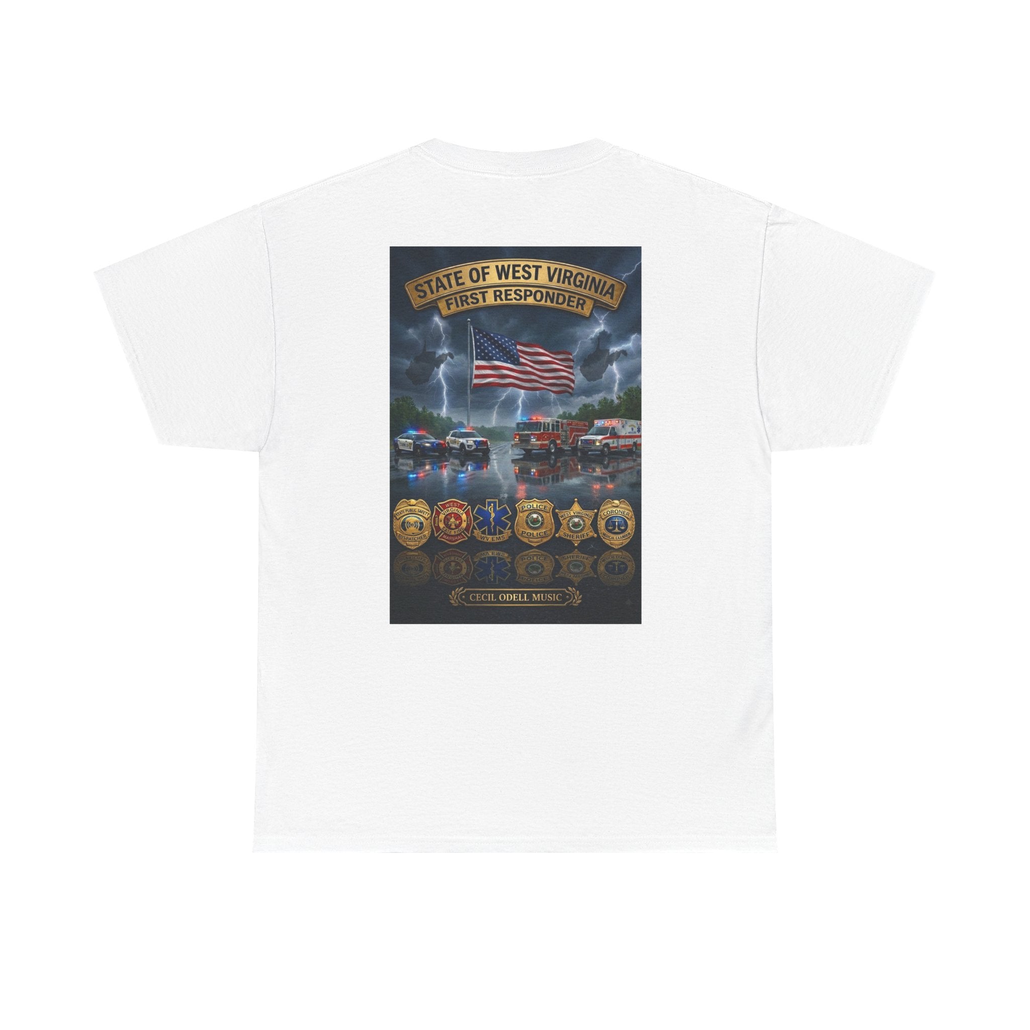 West Virginia First Responders Tribute Tee: State Emblem & American Flag Memorial Shirt