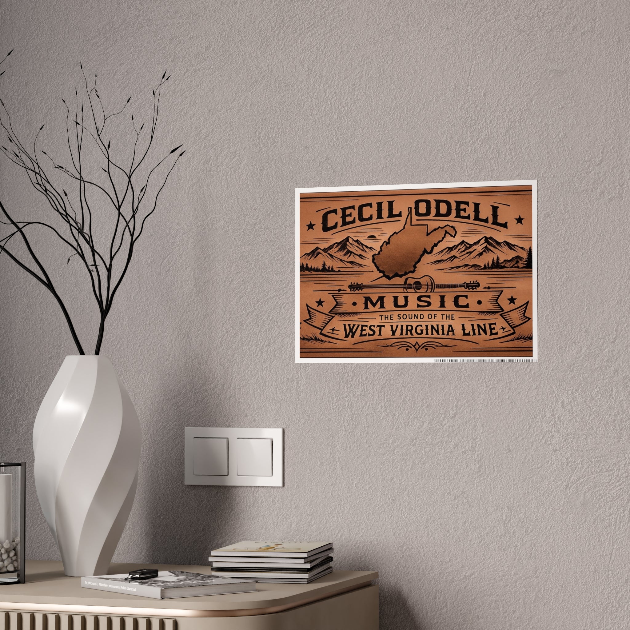 Cecil Odell Music Poster: 'The Sound of the West Virginia Line' Vintage Wood-Style Print