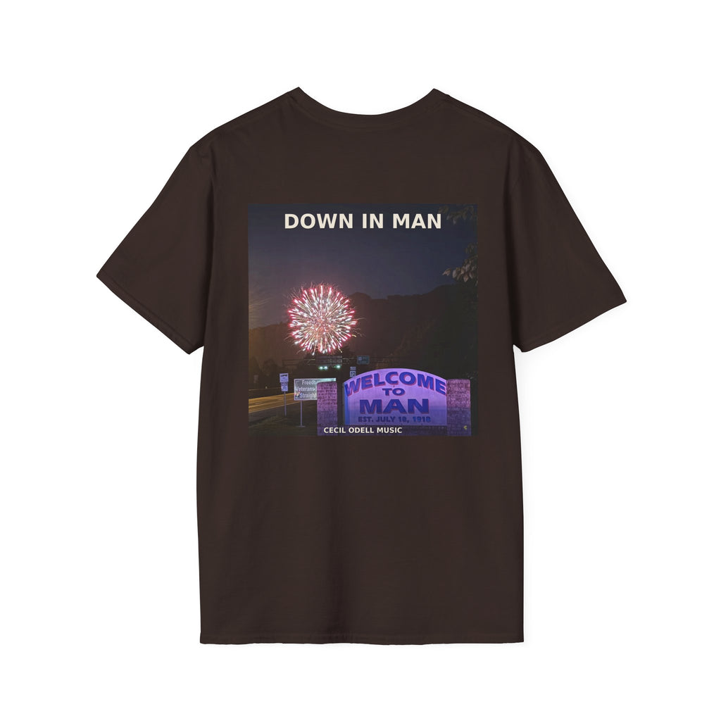T-Shirt: "Down in Man" Photo Graphic Tee (Welcome to Man Fireworks)