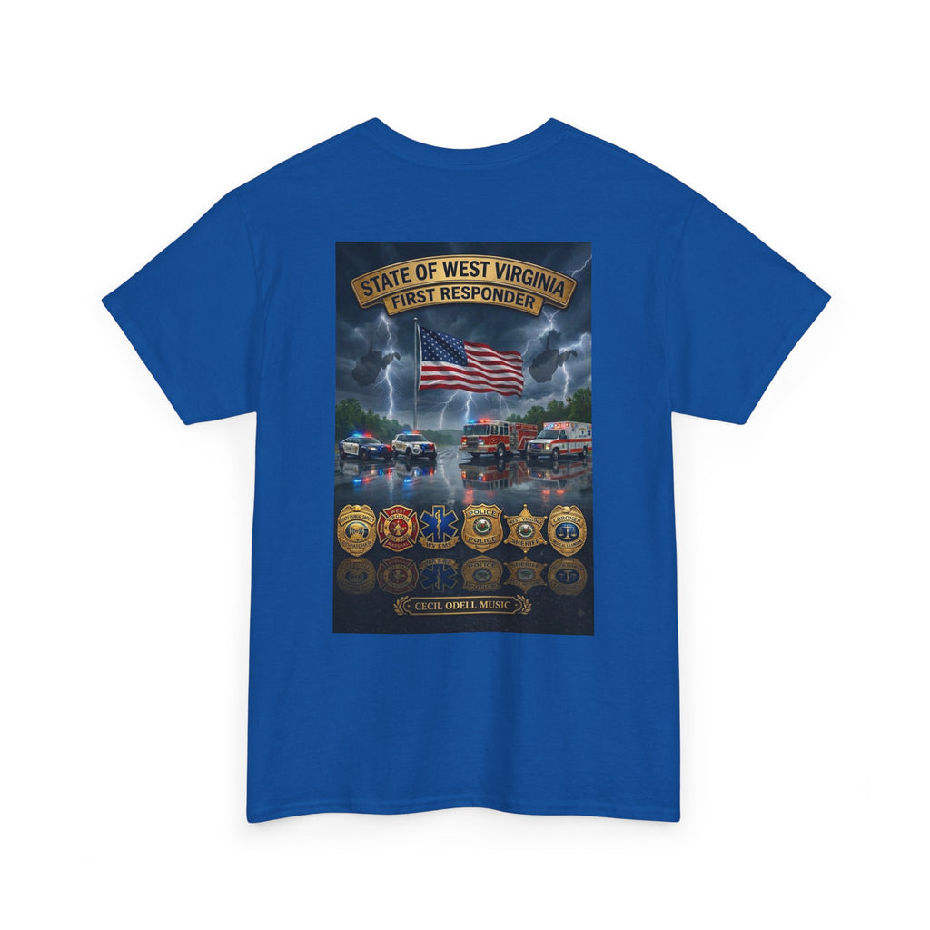 West Virginia First Responders Tribute Tee: State Emblem & American Flag Memorial Shirt