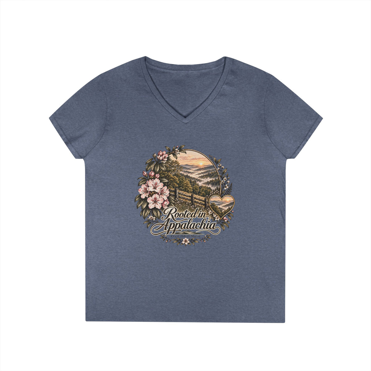 Rooted in Appalachia Ladies' V-Neck T-Shirt – Rustic Mountain Floral Tee