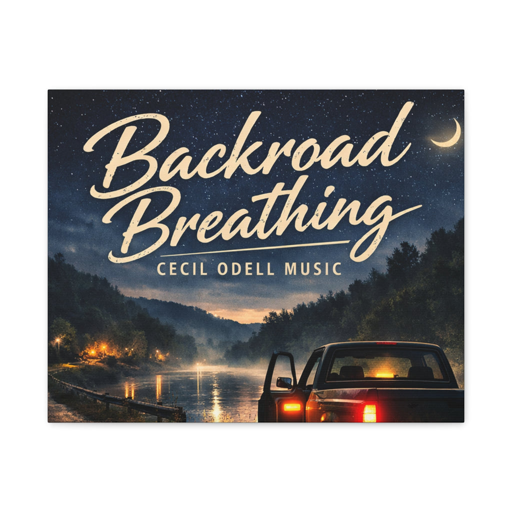 Backroad Breathing Matte Canvas Wall Art: Night Truck Landscape Music Print