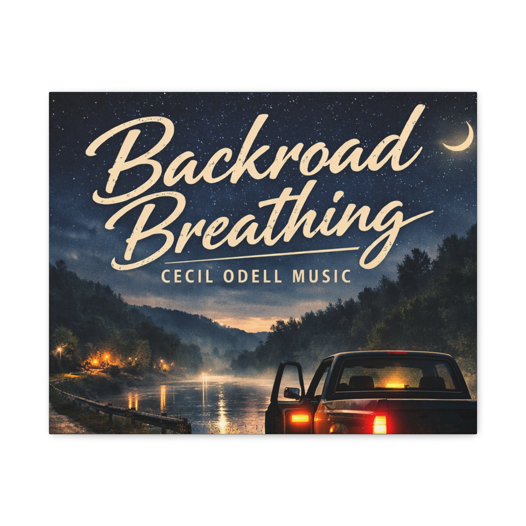 Backroad Breathing Matte Canvas Wall Art: Night Truck Landscape Music Print