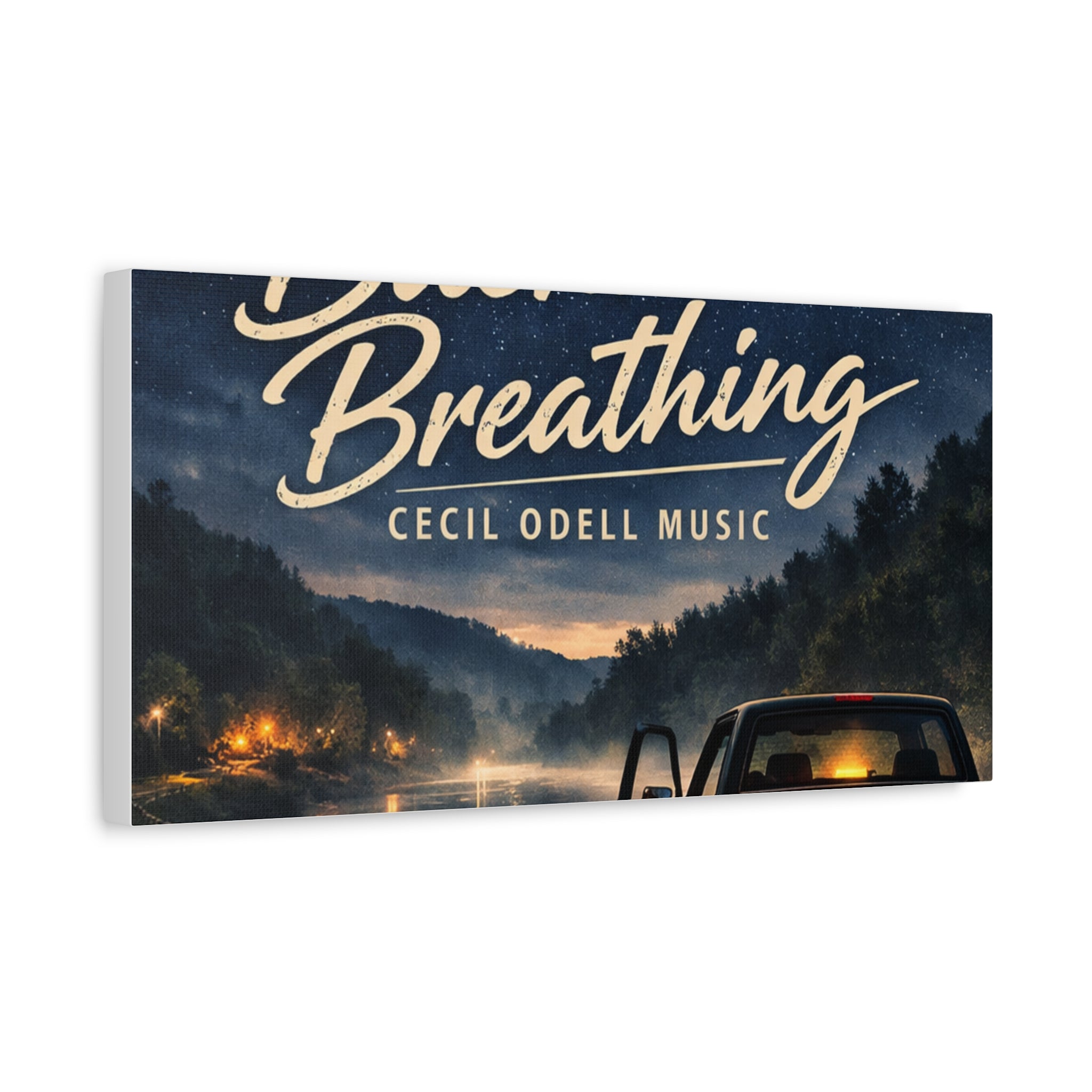 Backroad Breathing Matte Canvas Wall Art – Night Truck Landscape Music Print