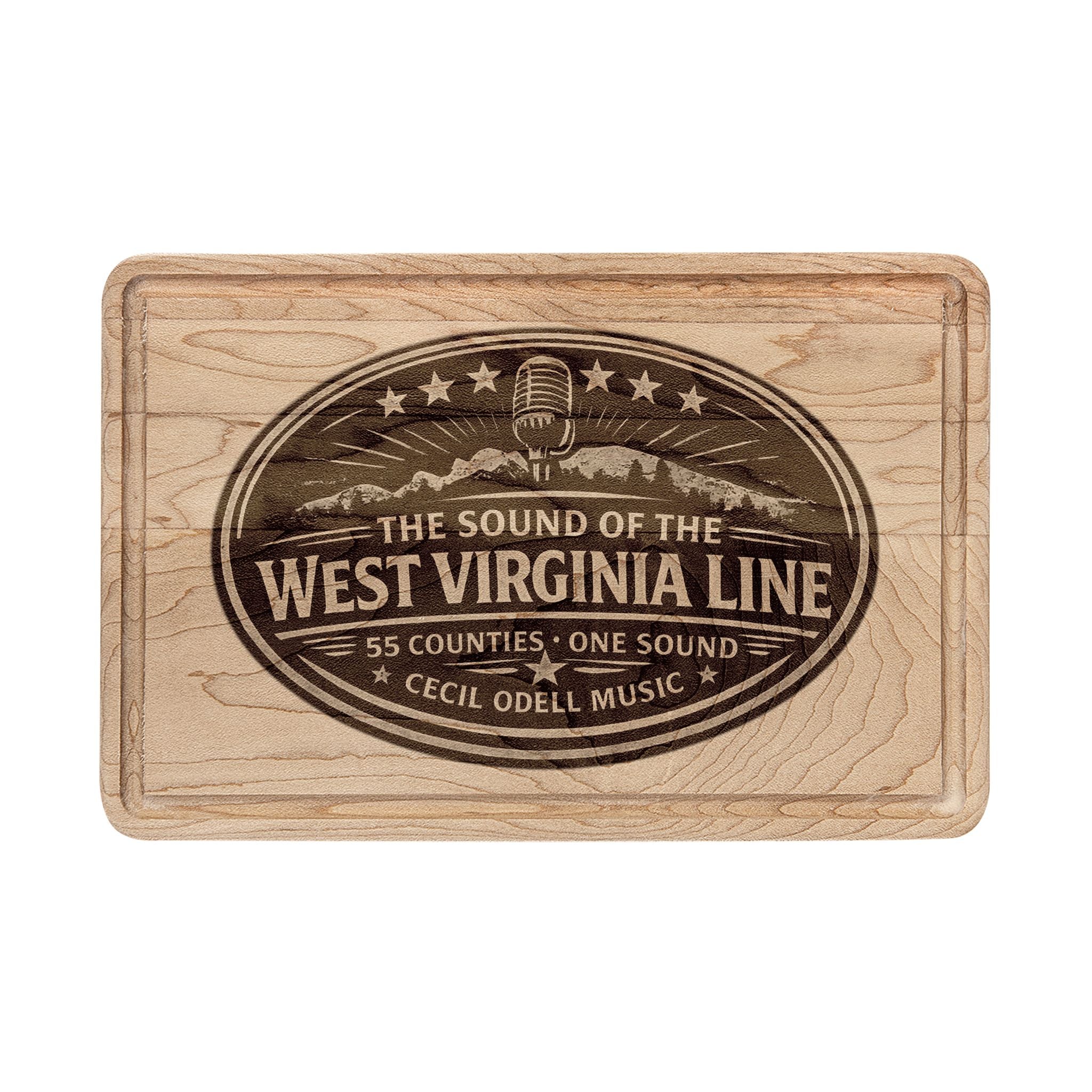 Engraved West Virginia Cutting Board: "The Sound of the West Virginia Line" Wooden Serving Board