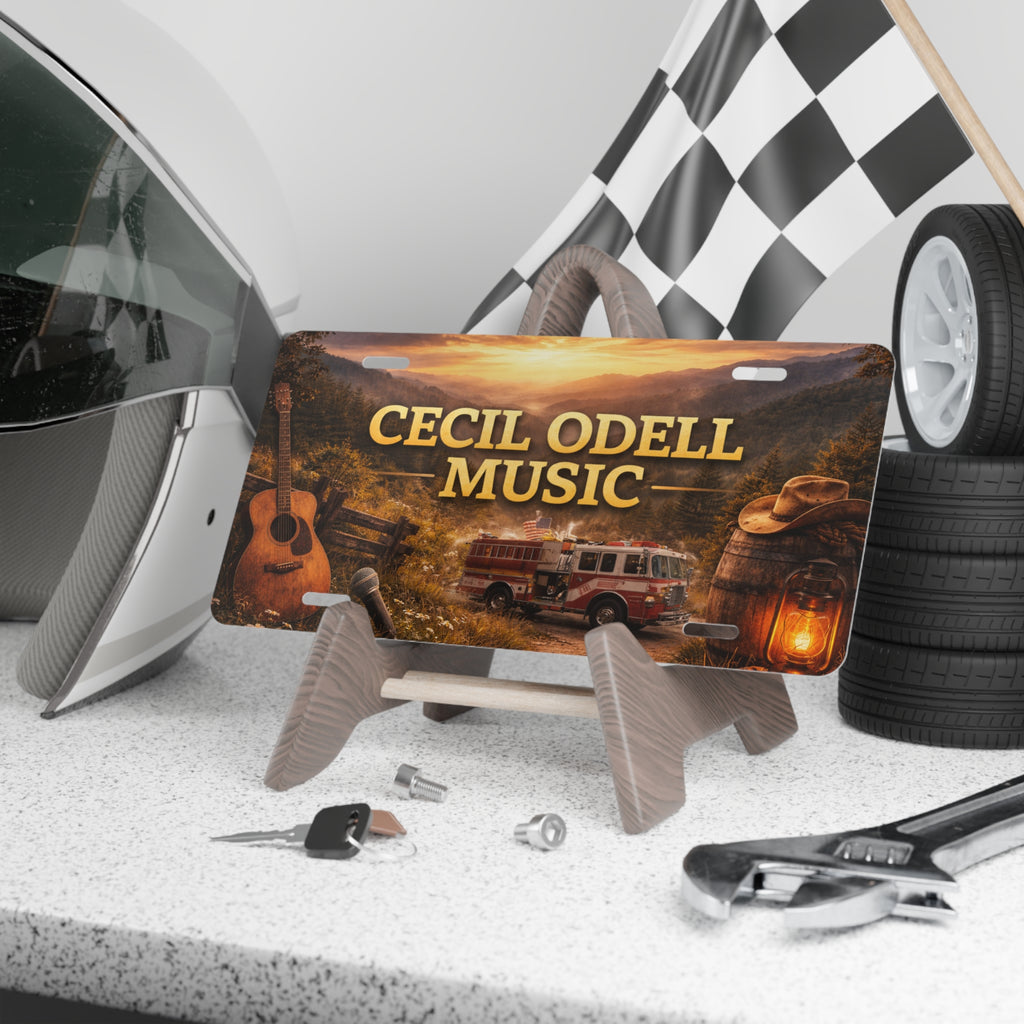 Vanity Plate - 'Cecil Odell Music' Scenic Guitar & Campfire License Plate