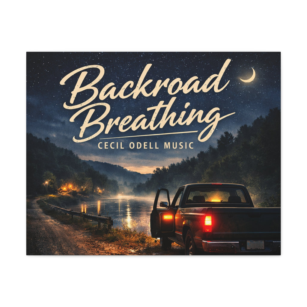 Backroad Breathing Matte Canvas Wall Art: Night Truck Landscape Music Print