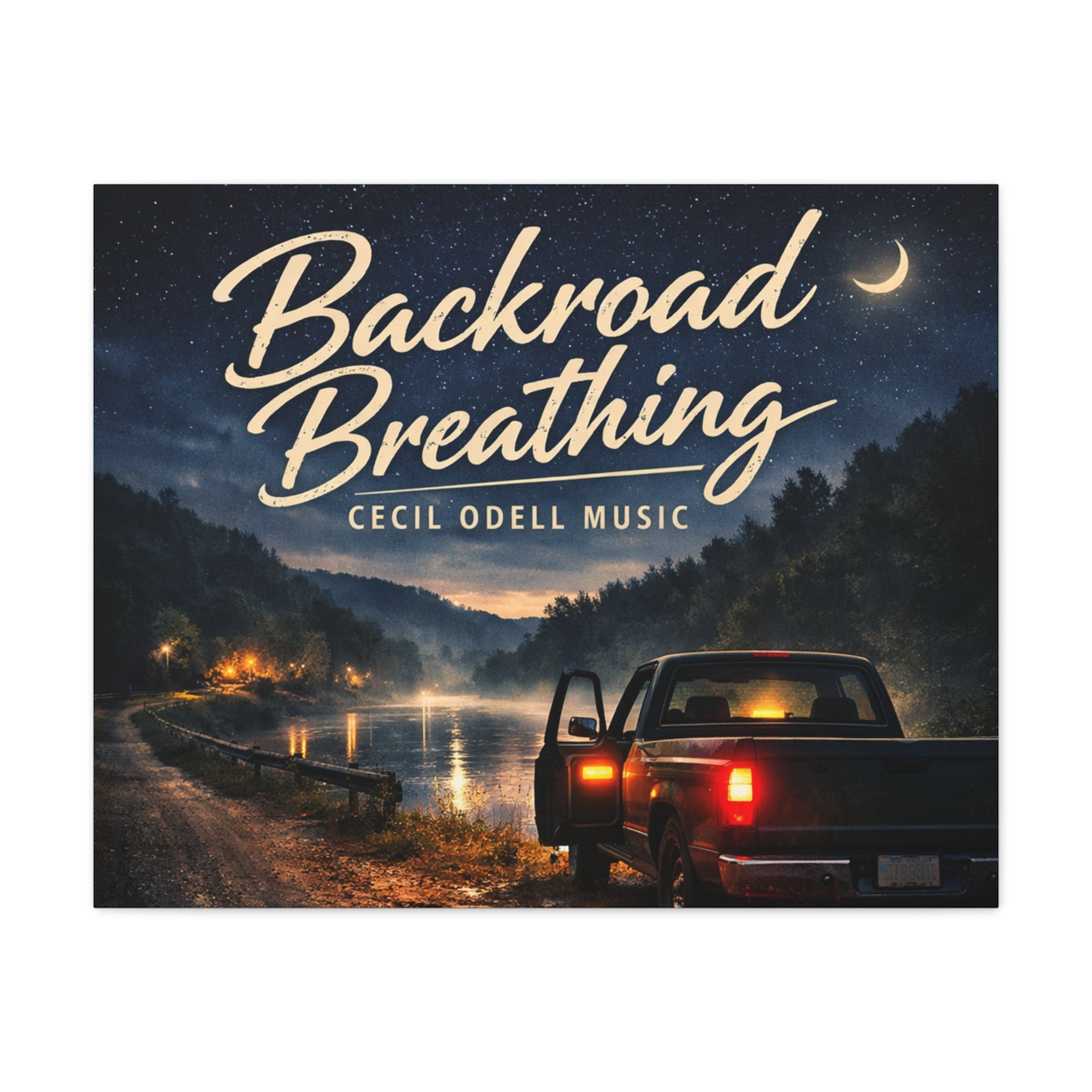 Backroad Breathing Matte Canvas Wall Art: Night Truck Landscape Music Print